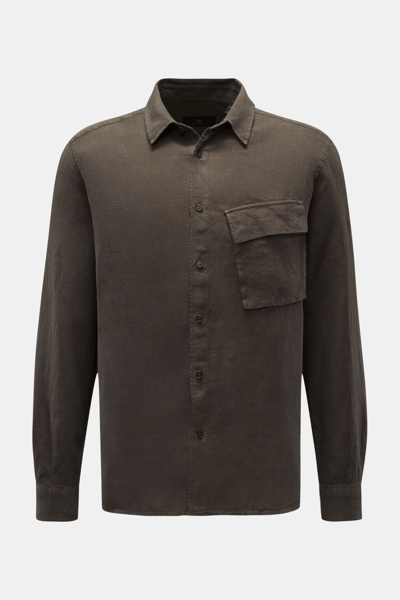 Belstaff Leinenhemd schmaler Kragen graubraun