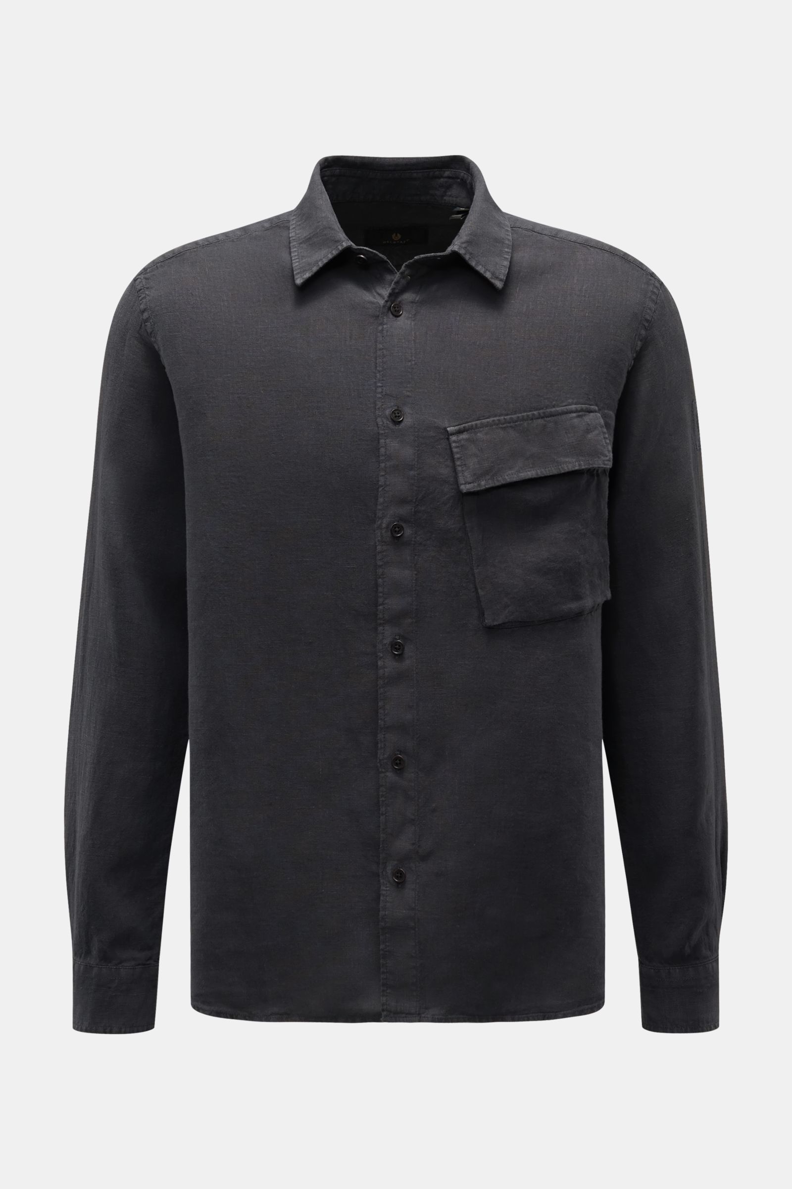 Belstaff Leinenhemd schmaler Kragen dunkelgrau