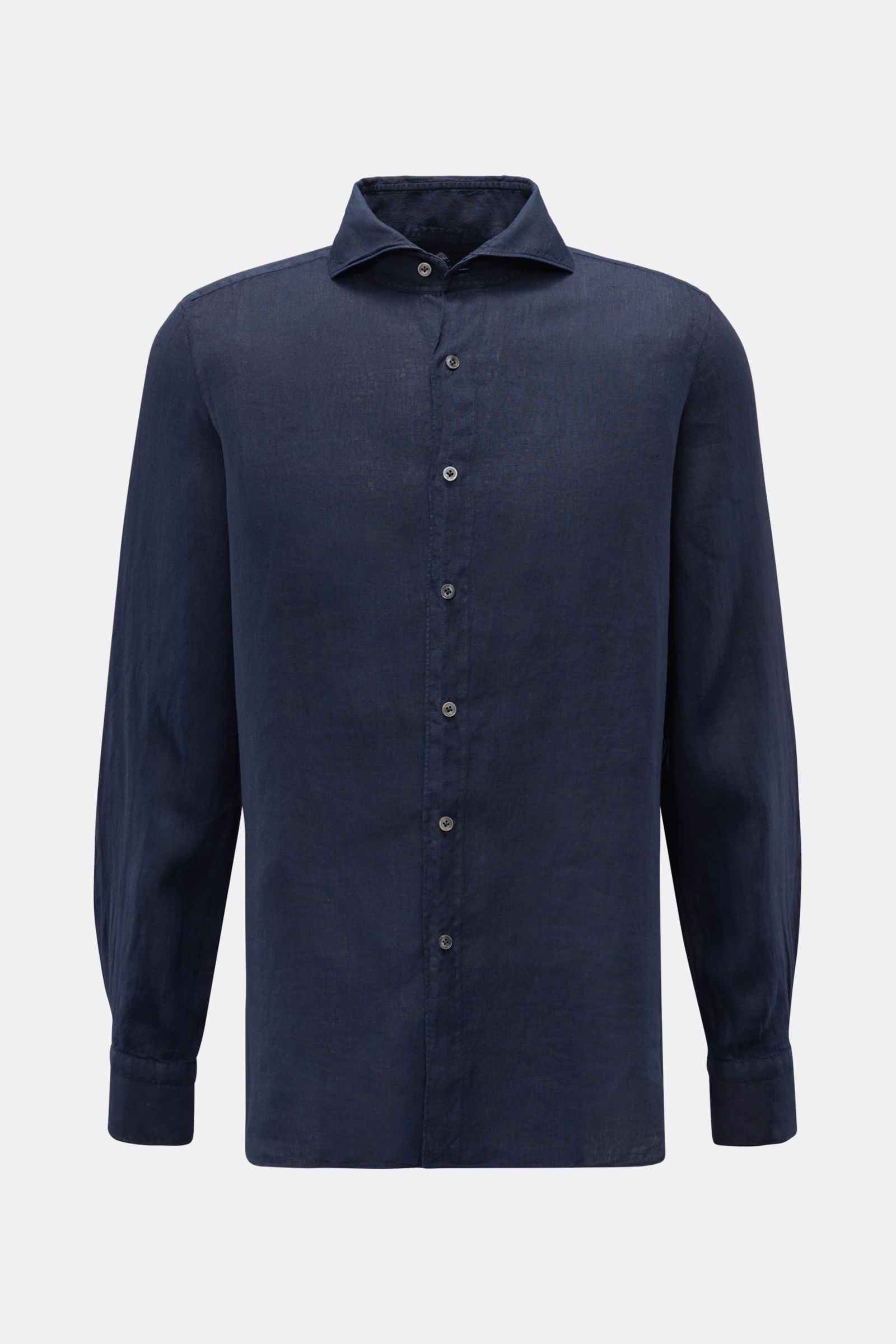 Finamore Leinenhemd 'Sergio Gaeta' Haifisch-Kragen navy