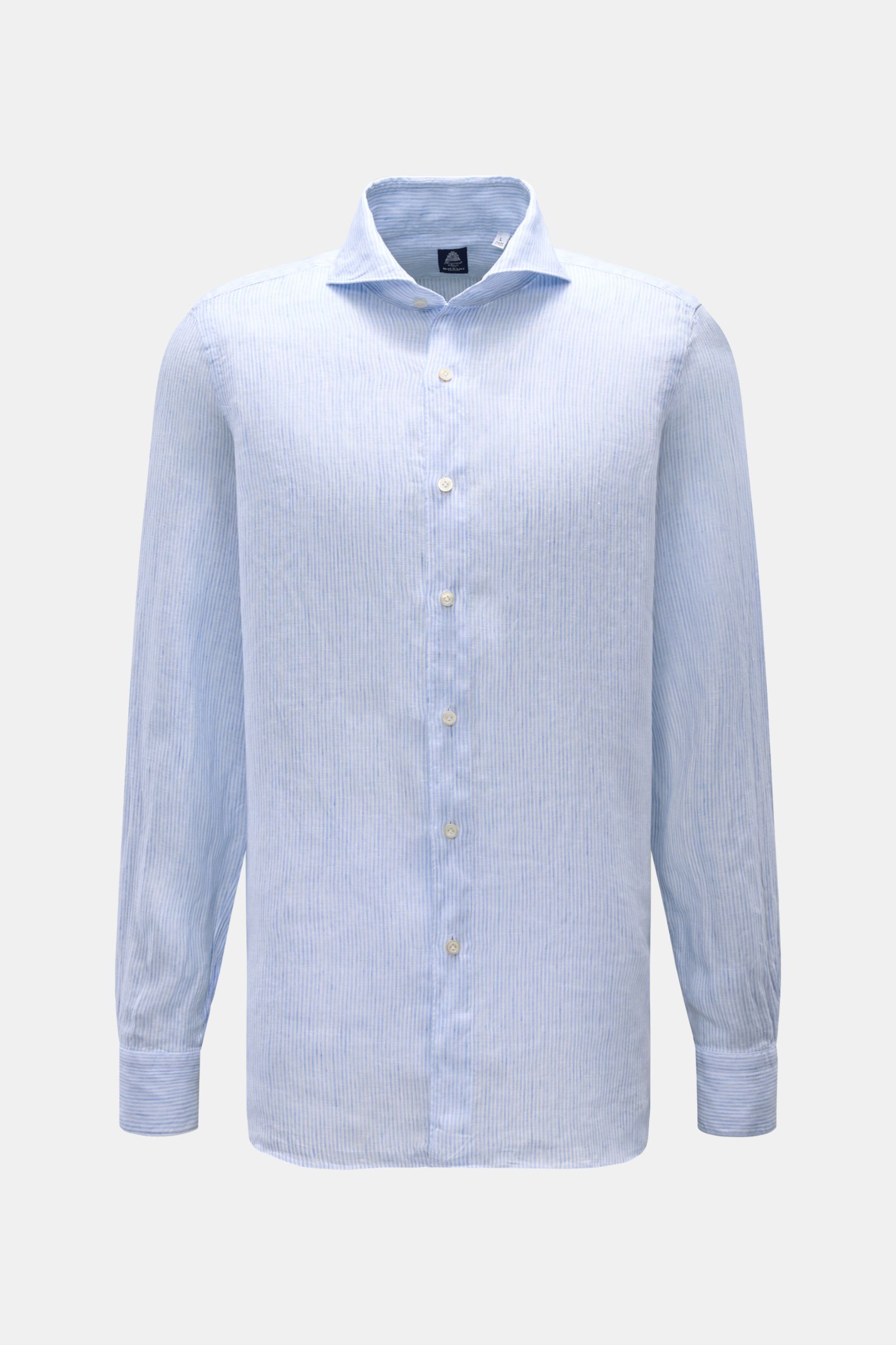 Finamore Linen shirt 'Sergio Gaeta' shark collar light blue/white striped