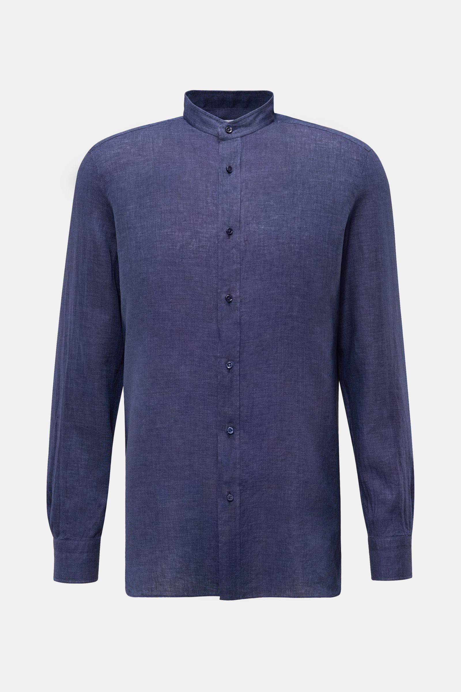 Giampaolo Leinenhemd Grandad-Kragen navy