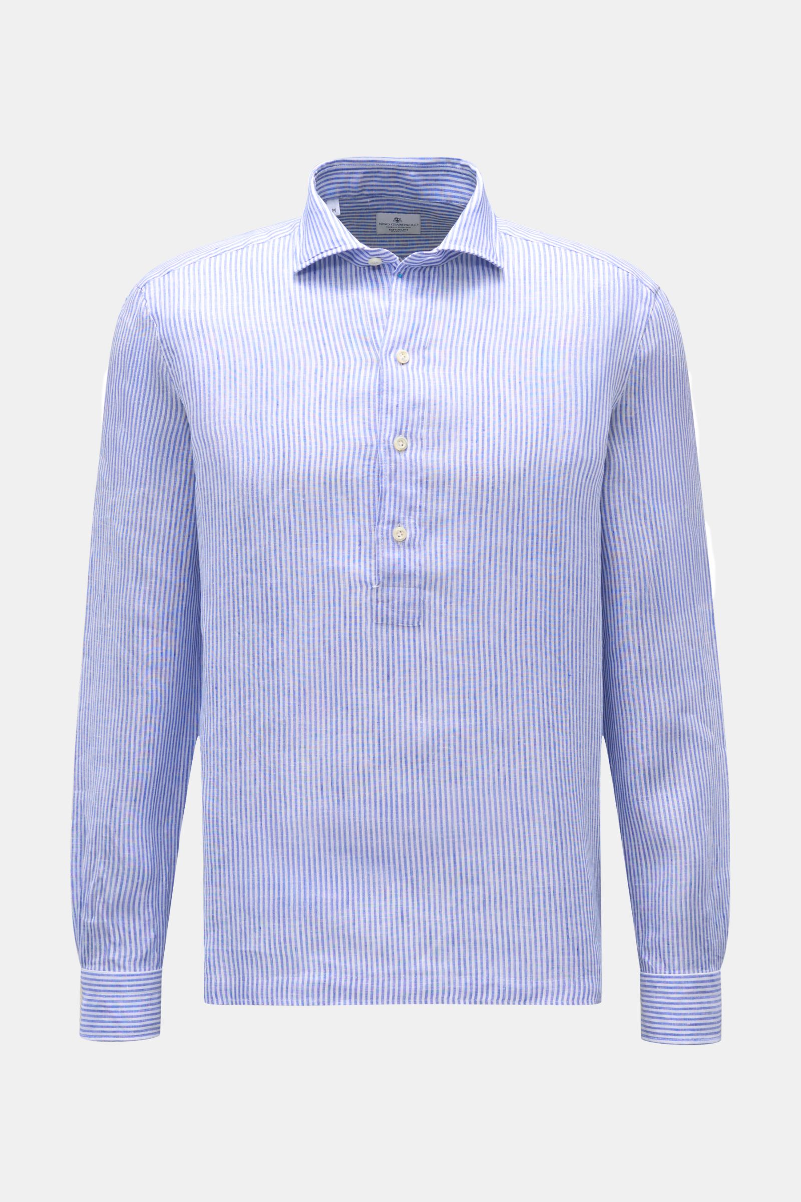 Giampaolo Linen popover shirt shark collar blue/white striped