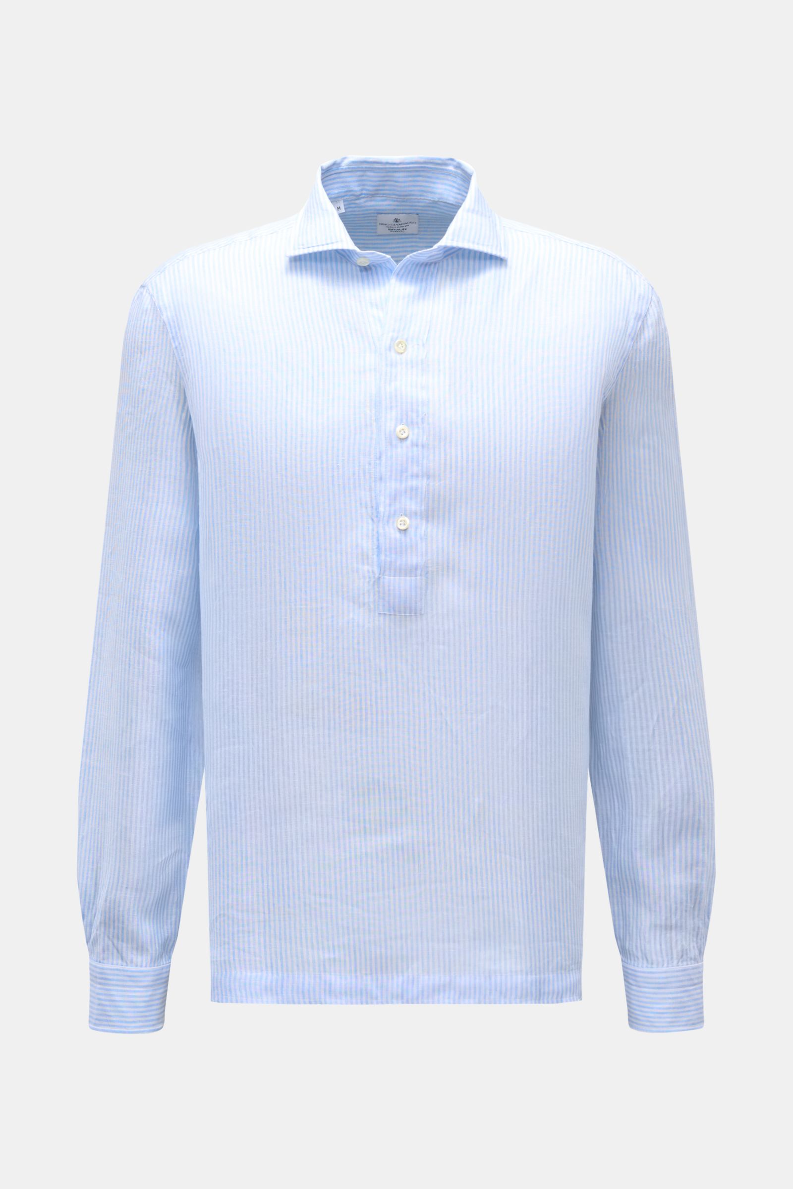Giampaolo Linen popover shirt shark collar light blue/white striped