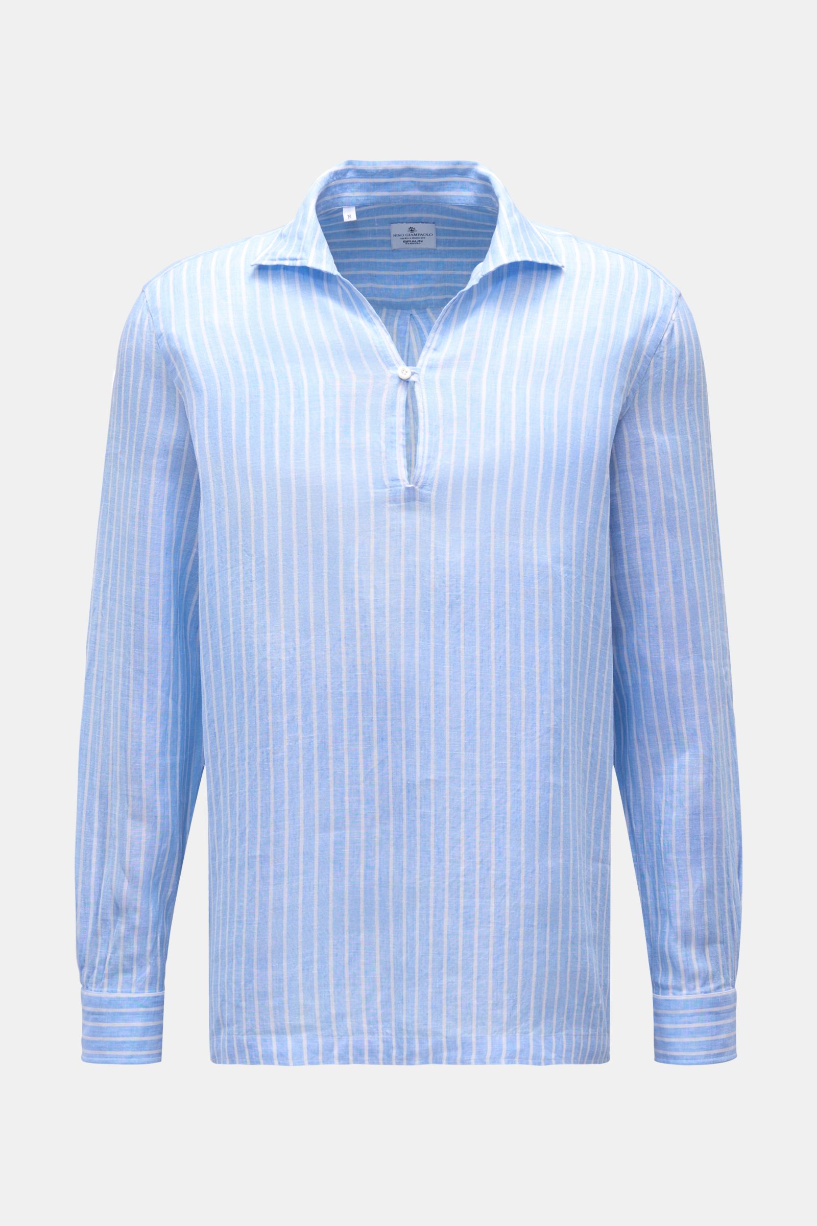 Giampaolo Leinen Popover-Hemd Haifisch-Kragen hellblau/weiß gestreift