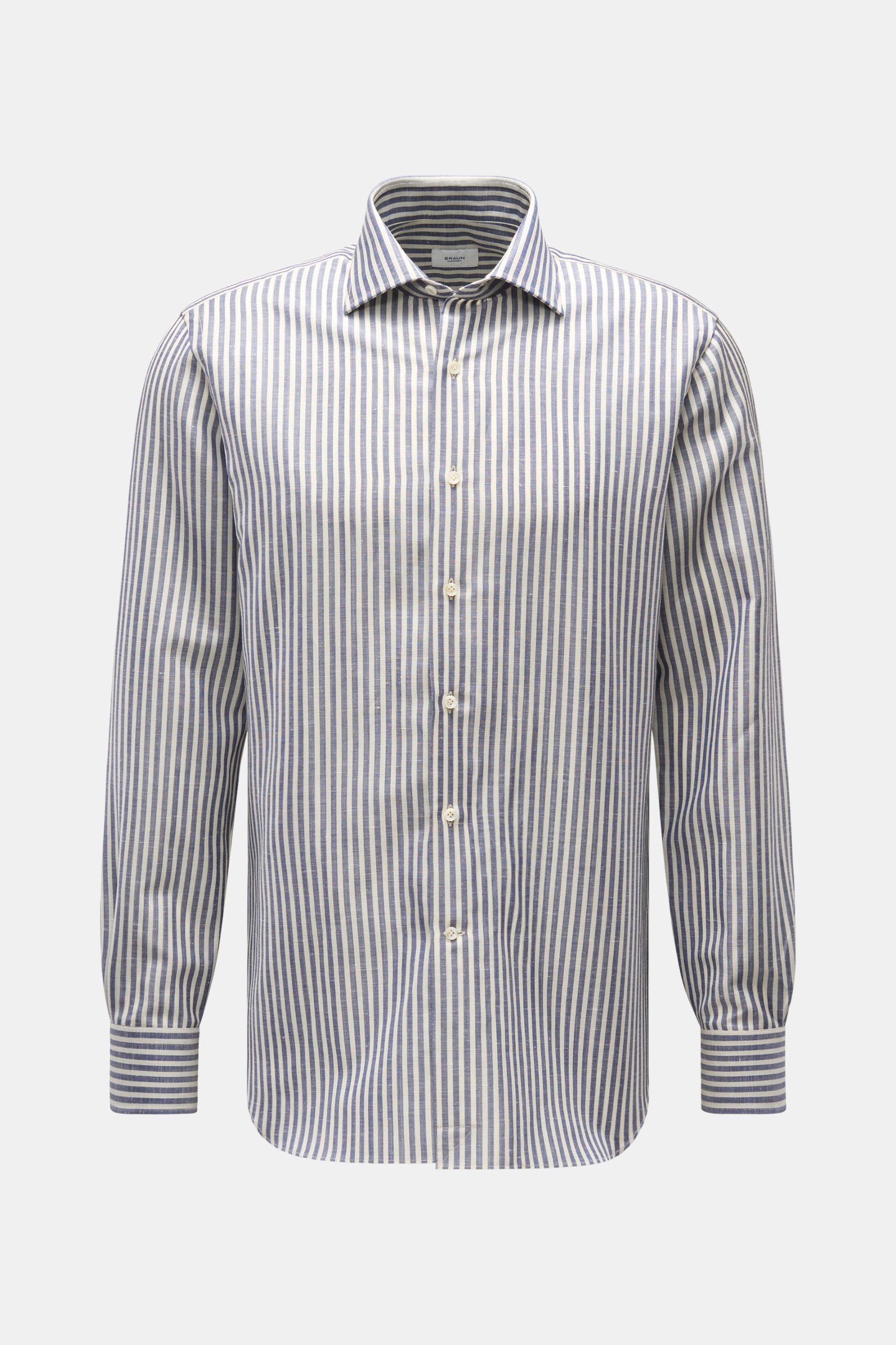 Gherardi Casual Hemd Haifisch-Kragen dunkelblau/offwhite gestreift