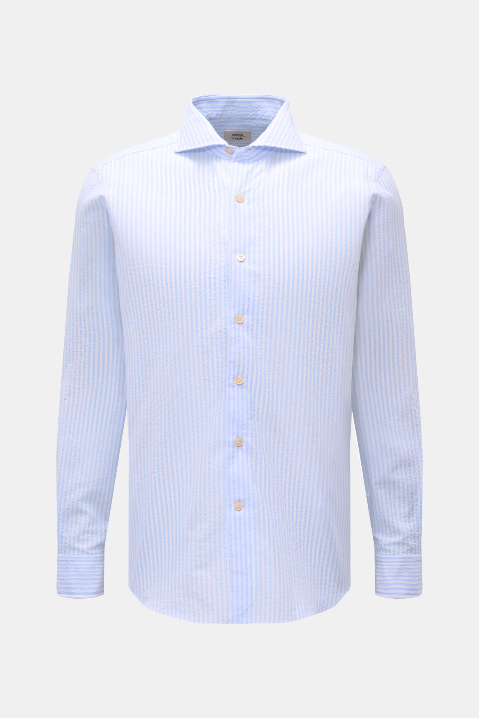 Gherardi Seersucker-Hemd Haifisch-Kragen hellblau/weiß gestreift