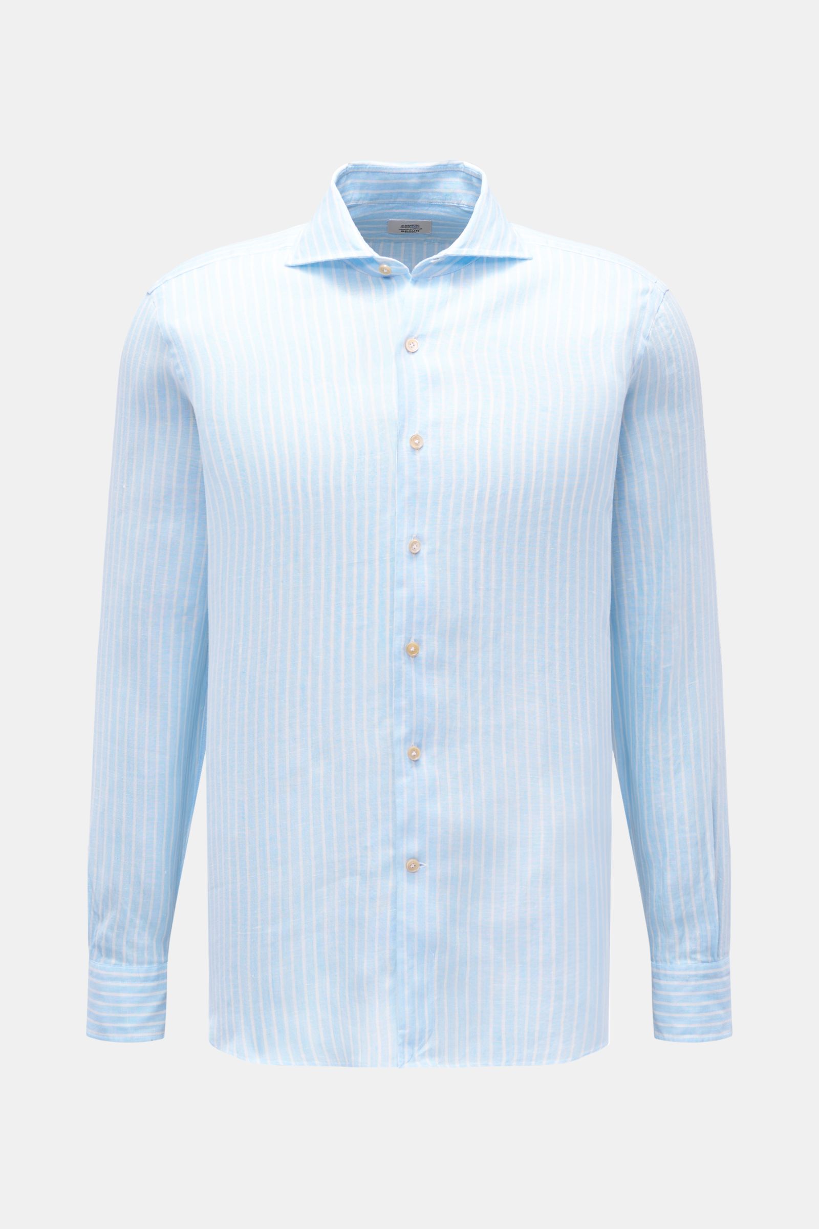 Gherardi Leinenhemd Haifisch-Kragen hellblau/weiß gestreift