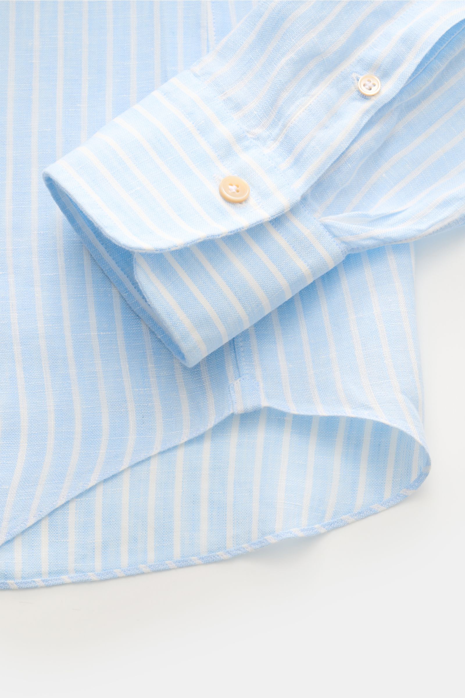 Gherardi Leinenhemd Haifisch-Kragen hellblau/weiß gestreift