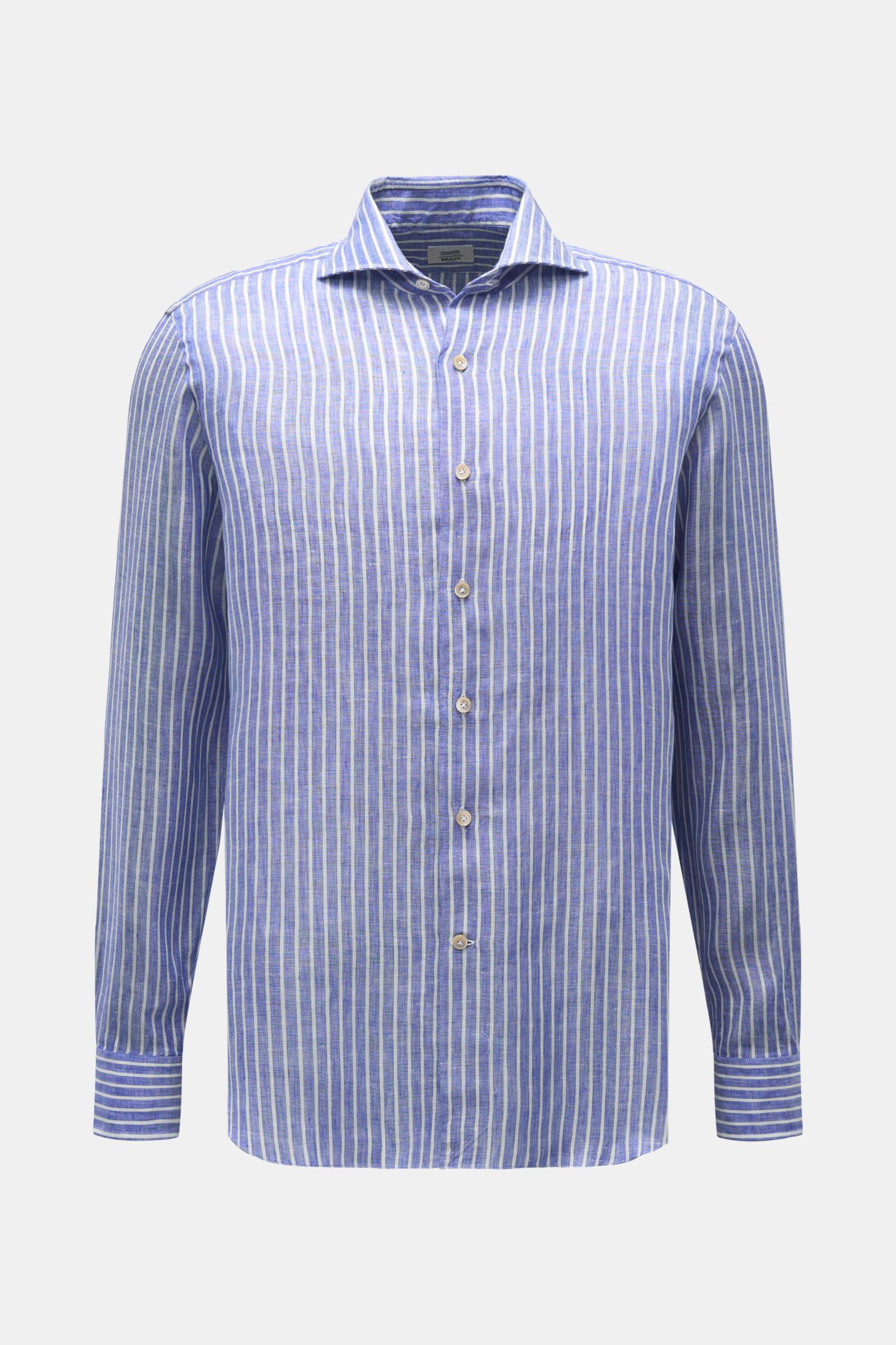 Gherardi Leinenhemd Haifisch-Kragen dunkelblau/weiß gestreift