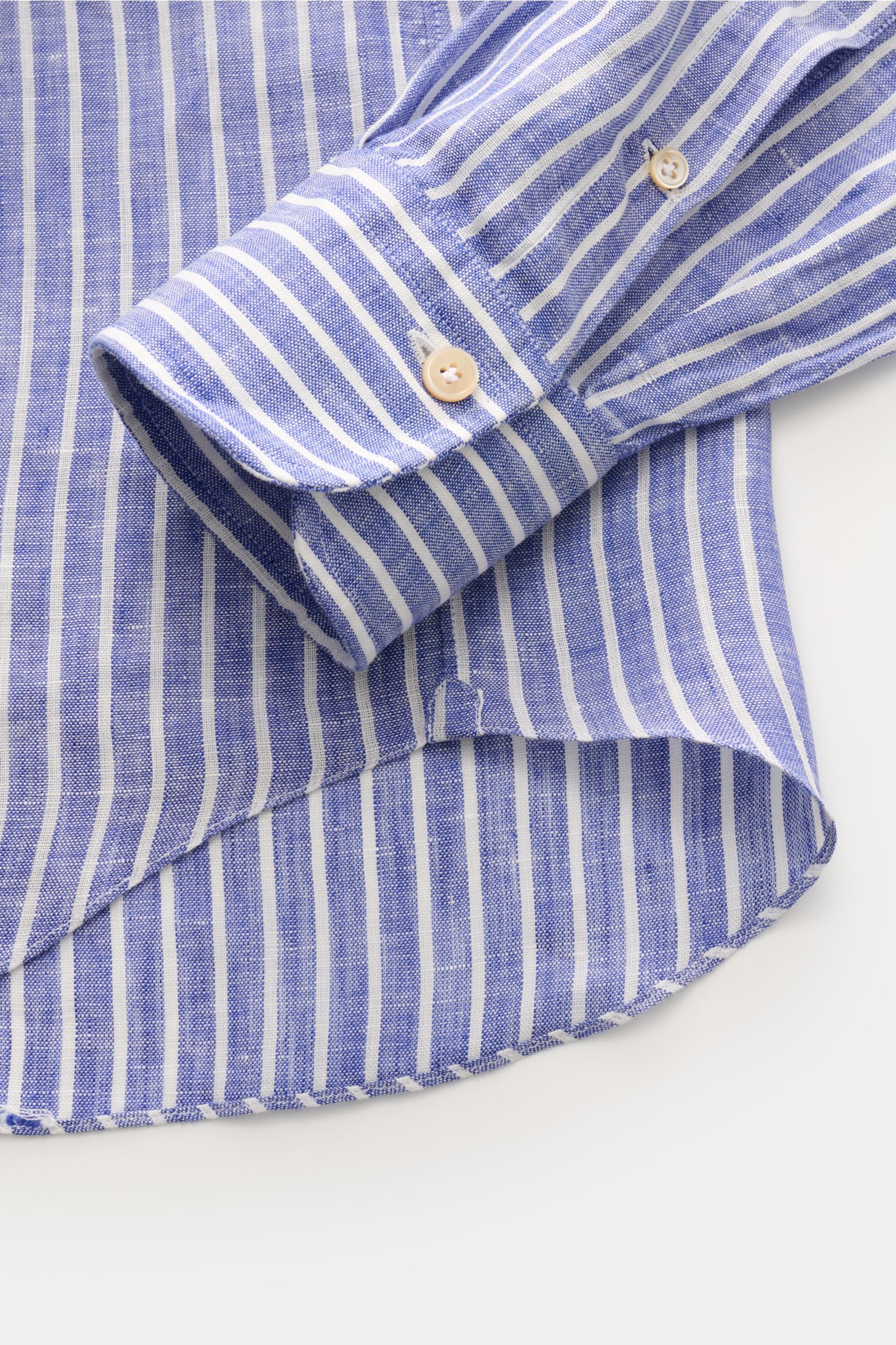 Gherardi Leinenhemd Haifisch-Kragen dunkelblau/weiß gestreift