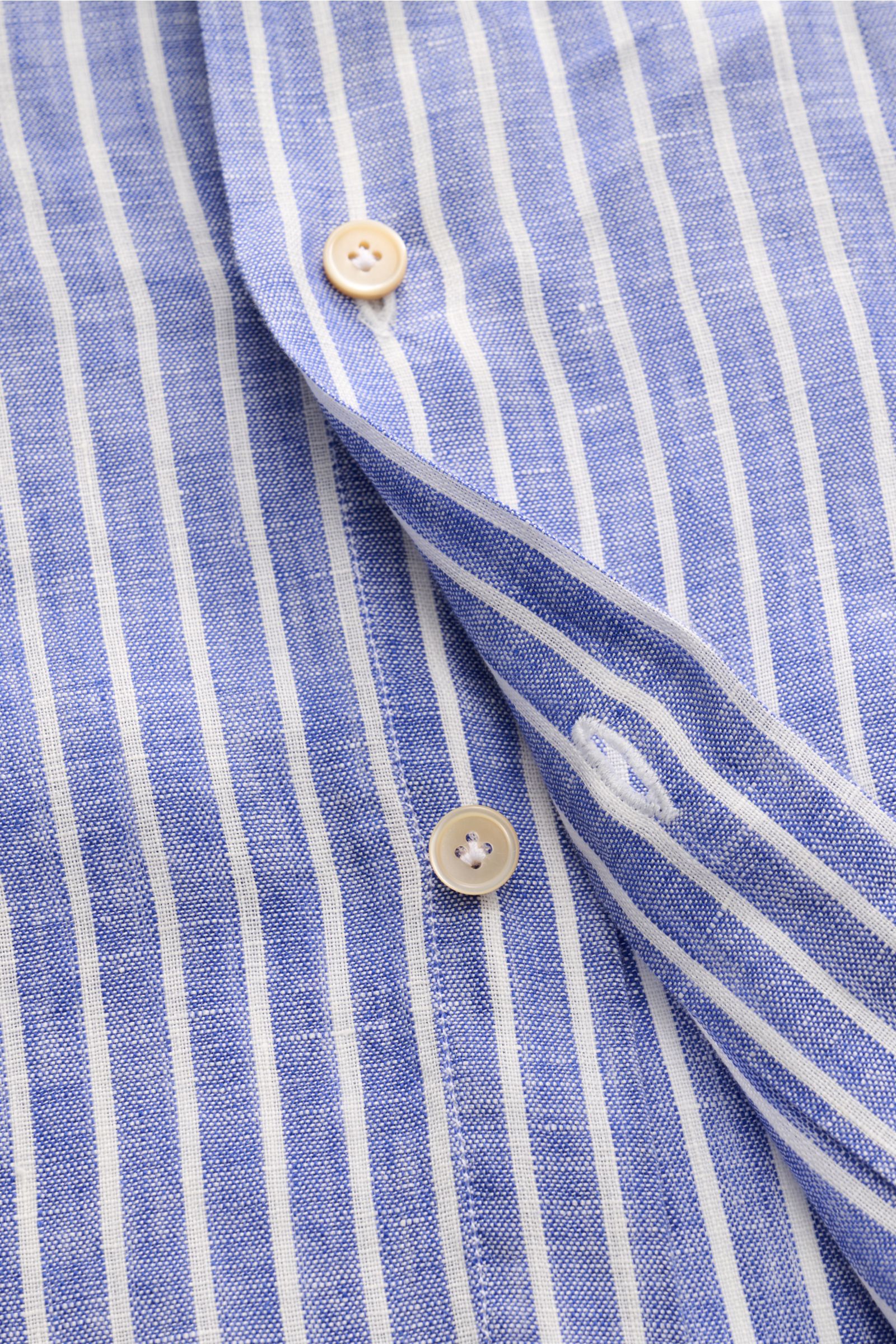 Gherardi Leinenhemd Haifisch-Kragen dunkelblau/weiß gestreift