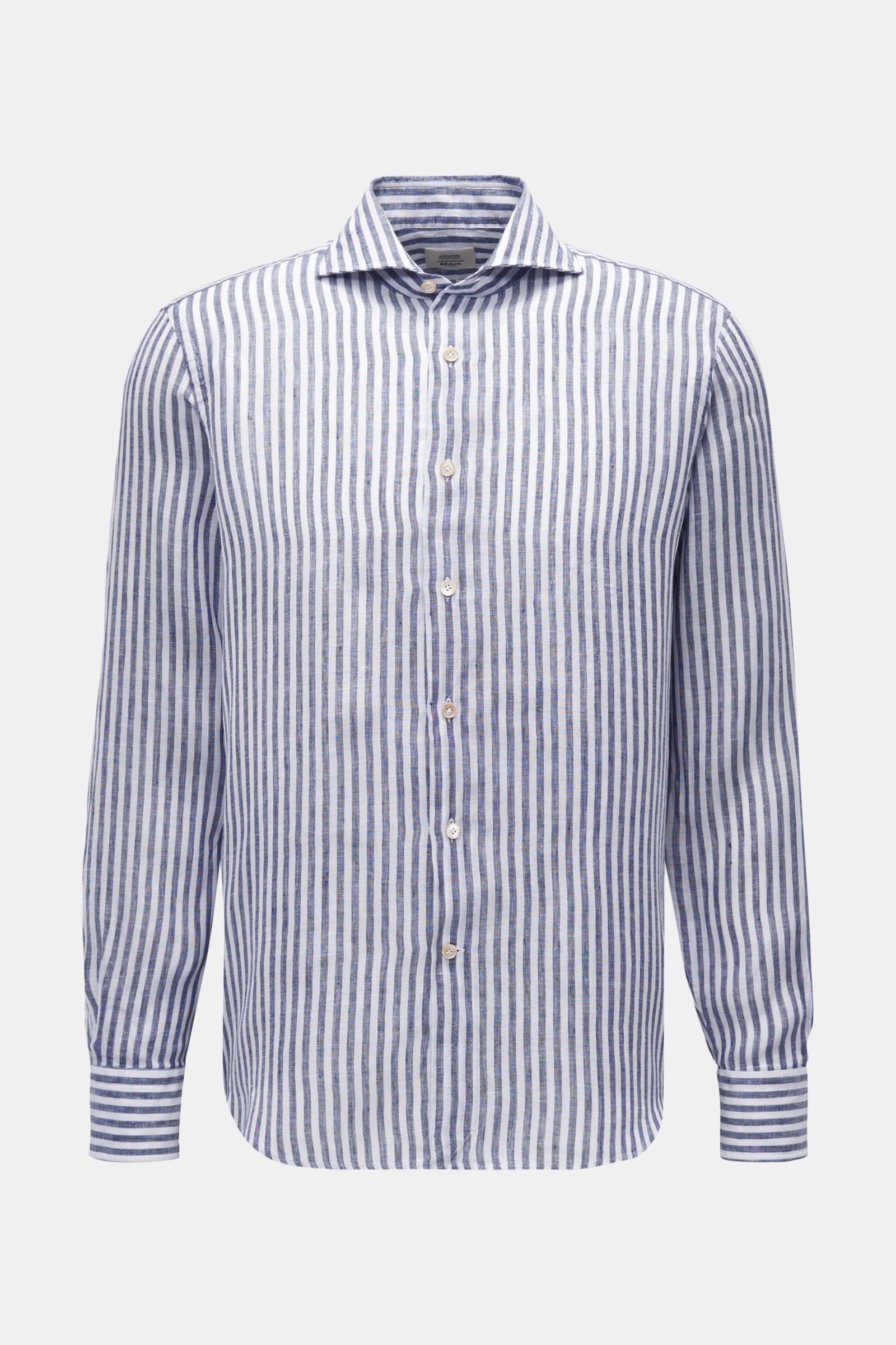 Gherardi Linen shirt shark collar navy/white striped
