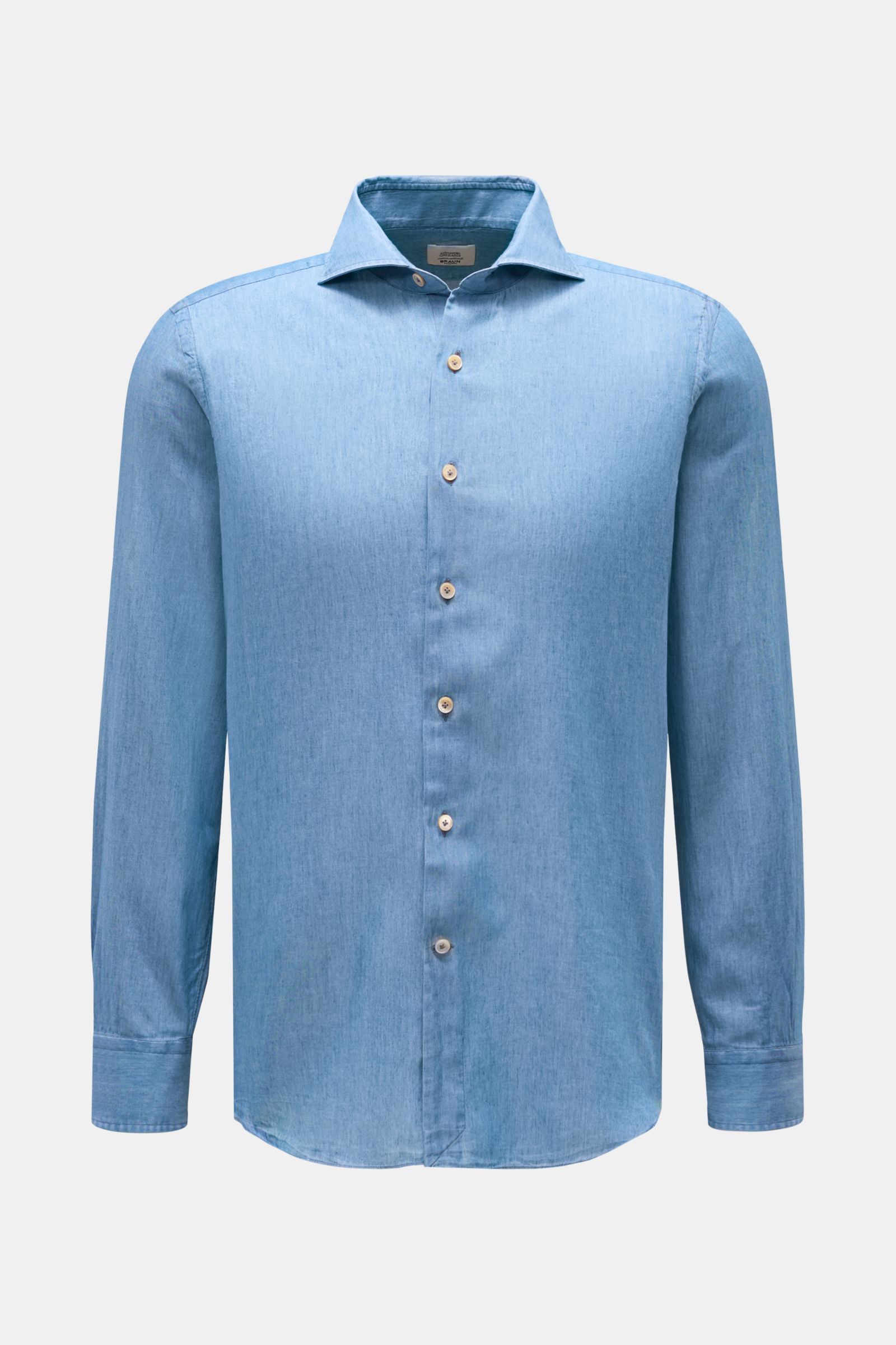 Gherardi Casual Hemd Haifisch-Kragen rauchblau