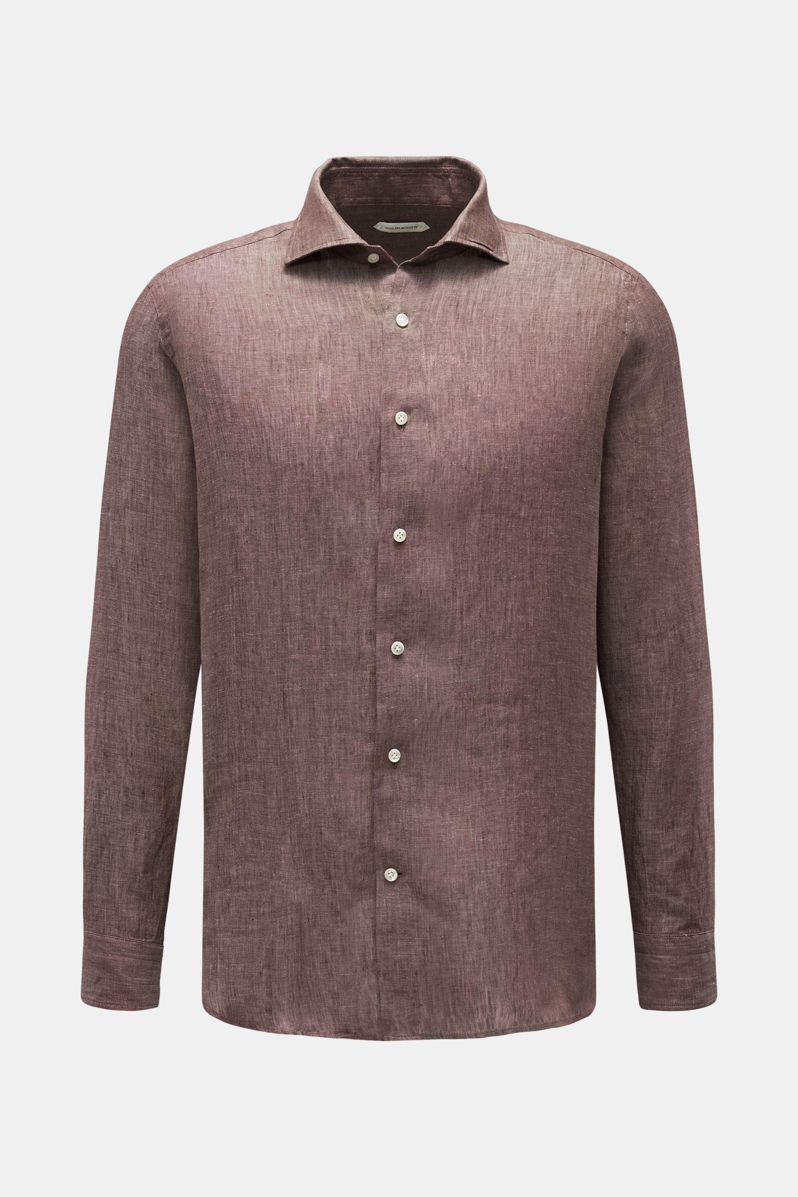 Guglielminotti Linen shirt shark collar brown