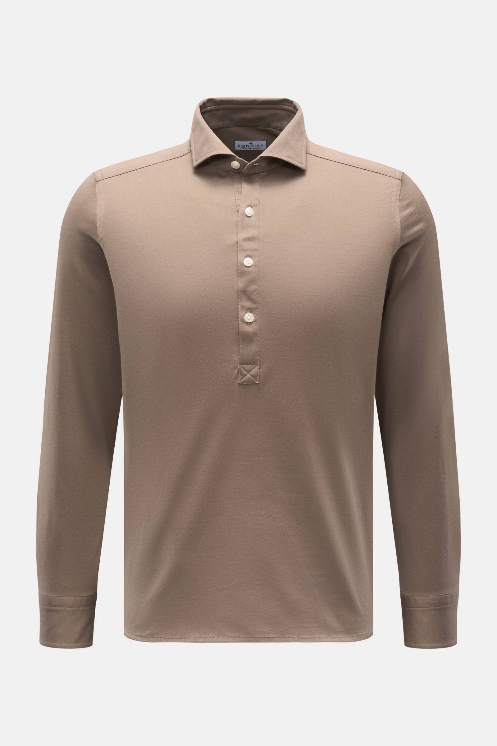 Sonrisa Jersey popover shirt shark collar taupe