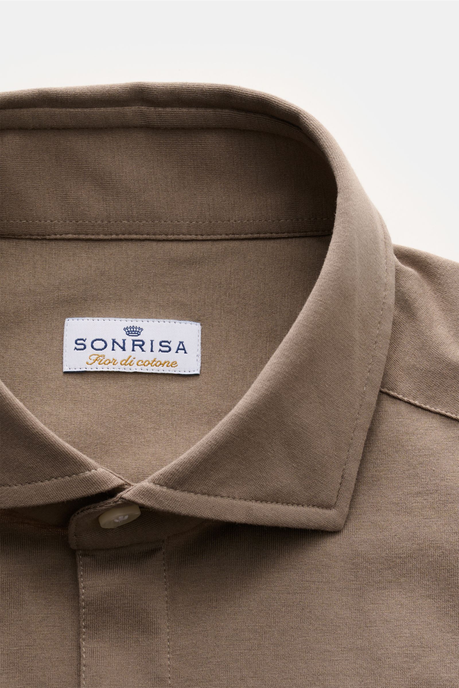 Sonrisa Jersey popover shirt shark collar taupe