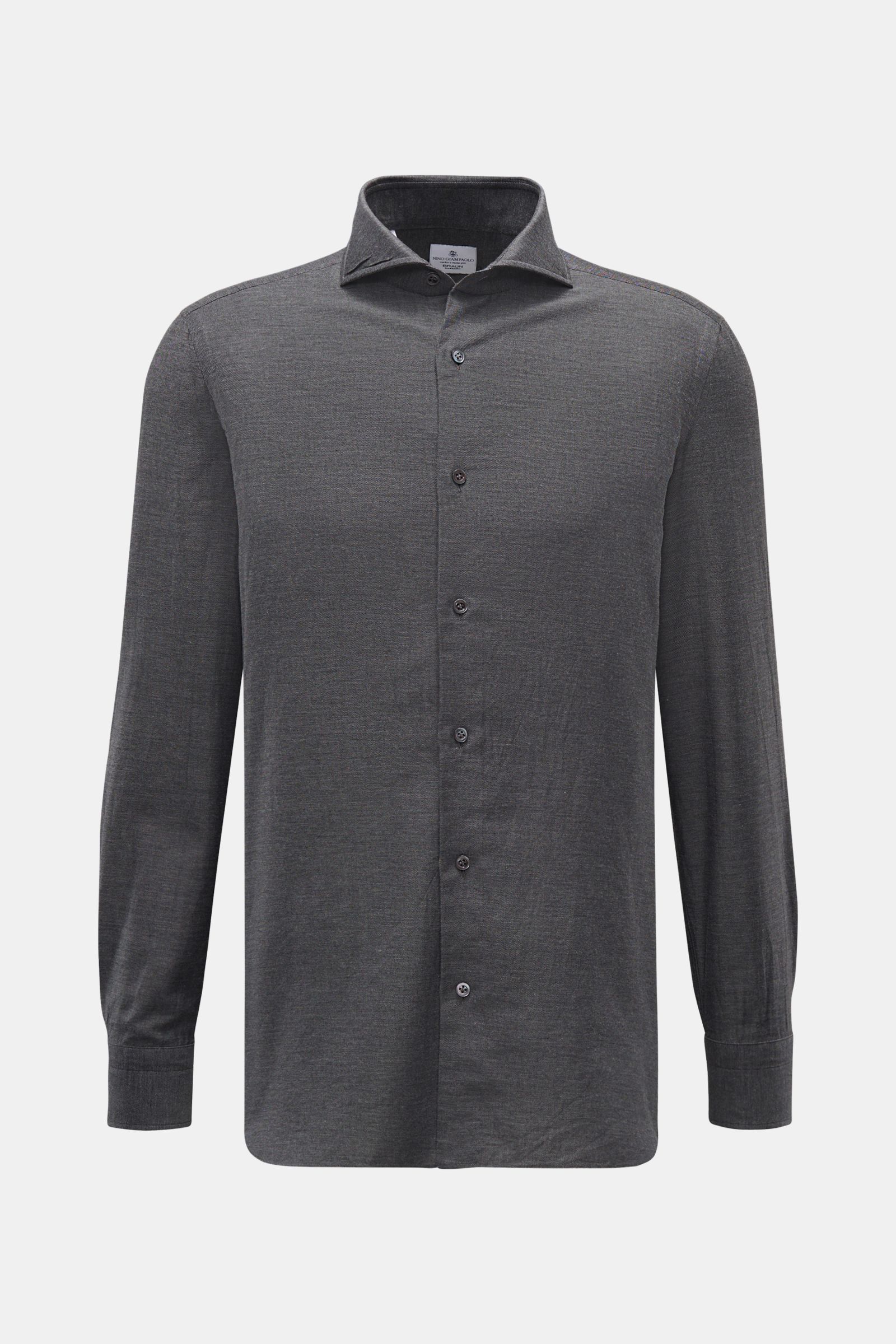 Giampaolo Casual Hemd Haifisch-Kragen dunkelgrau meliert, Slim Fit, Baumwolle-Cashmere, Haifisch-Kragen, französische Knopfleiste, Sportmanschette, Frontalansicht.