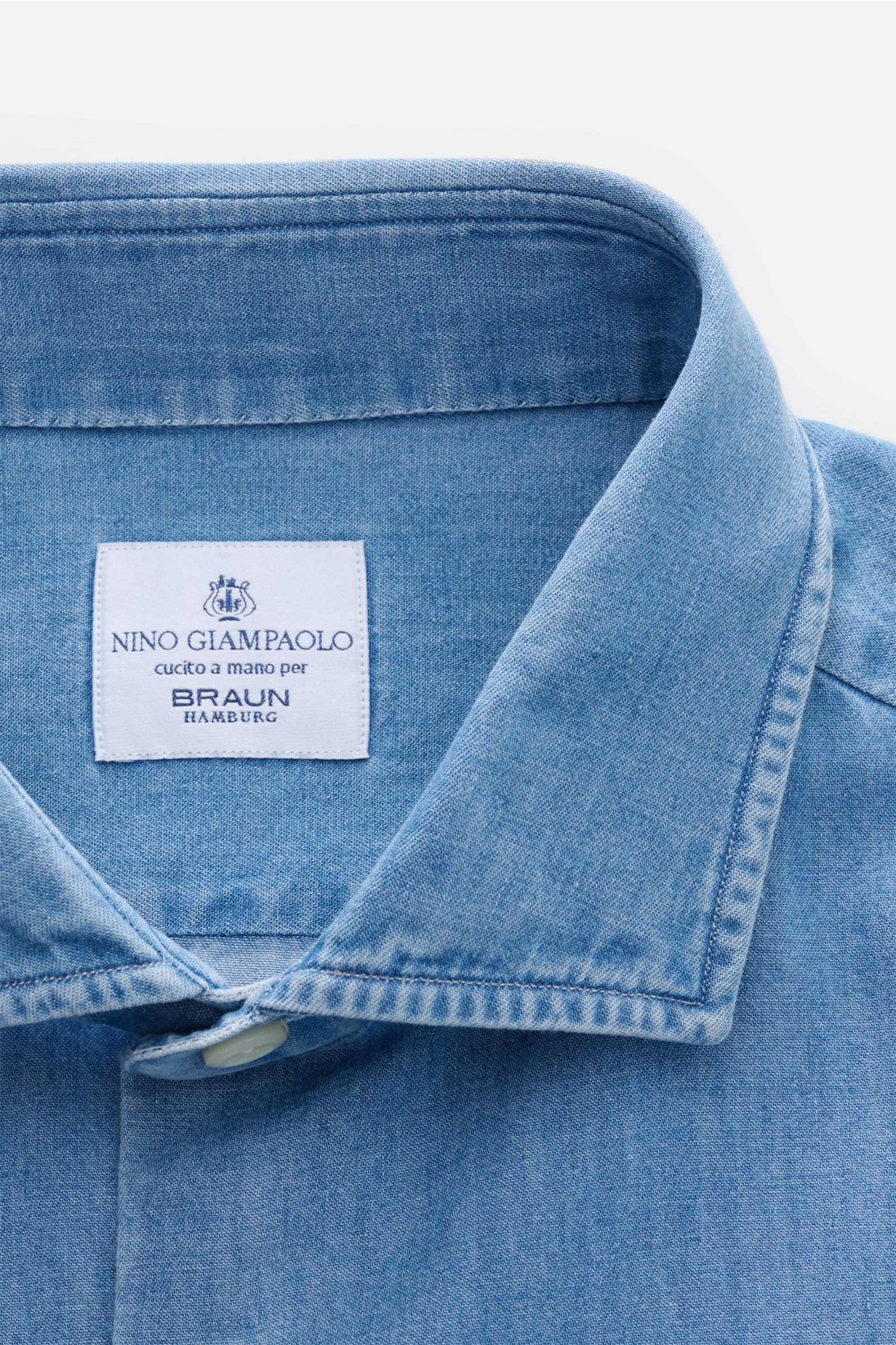 Giampaolo Chambray-Hemd Haifisch-Kragen rauchblau