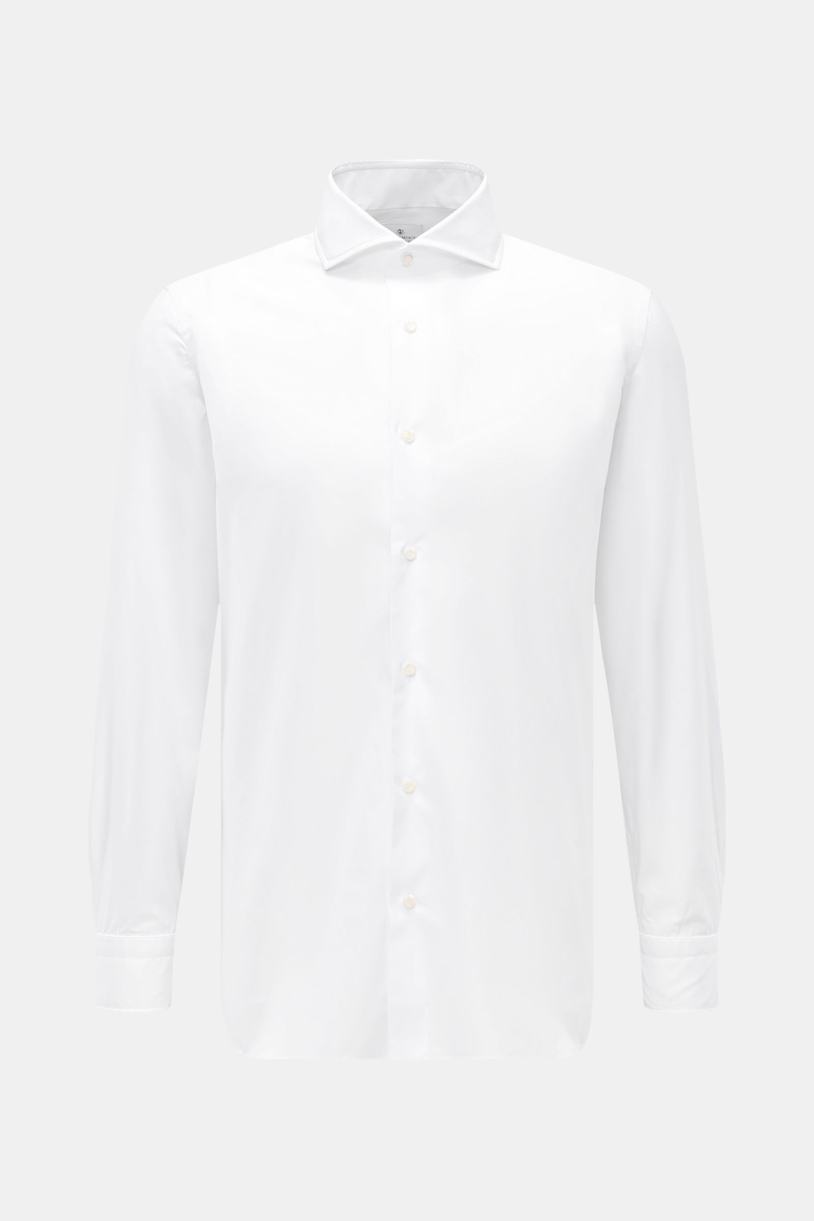 Front view of Giampaolo Casual shirt shark collar white, a slim fit pure cotton shirt with shark collar and French button placket.

A classic for everyday looks: This elegant casual shirt in pure cotton by Italian label GIAMPAOLO is perfect for timeles