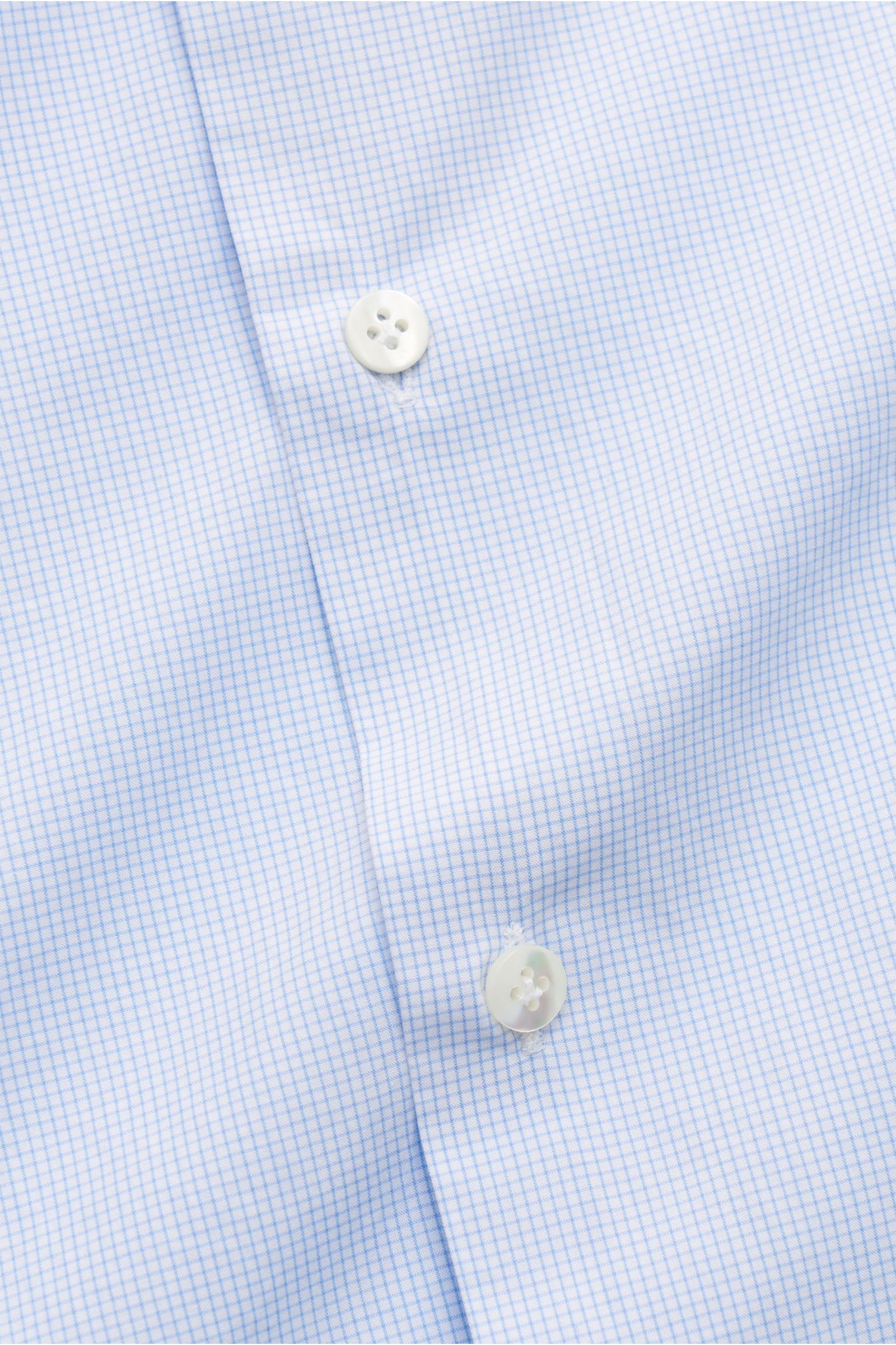 Guglielminotti Casual Hemd Haifisch-Kragen blau/weiß kariert, Frontdetail aus reiner Baumwolle, glatter Griff, leichte Qualität, Slim Fit, Perlmuttknöpfe.