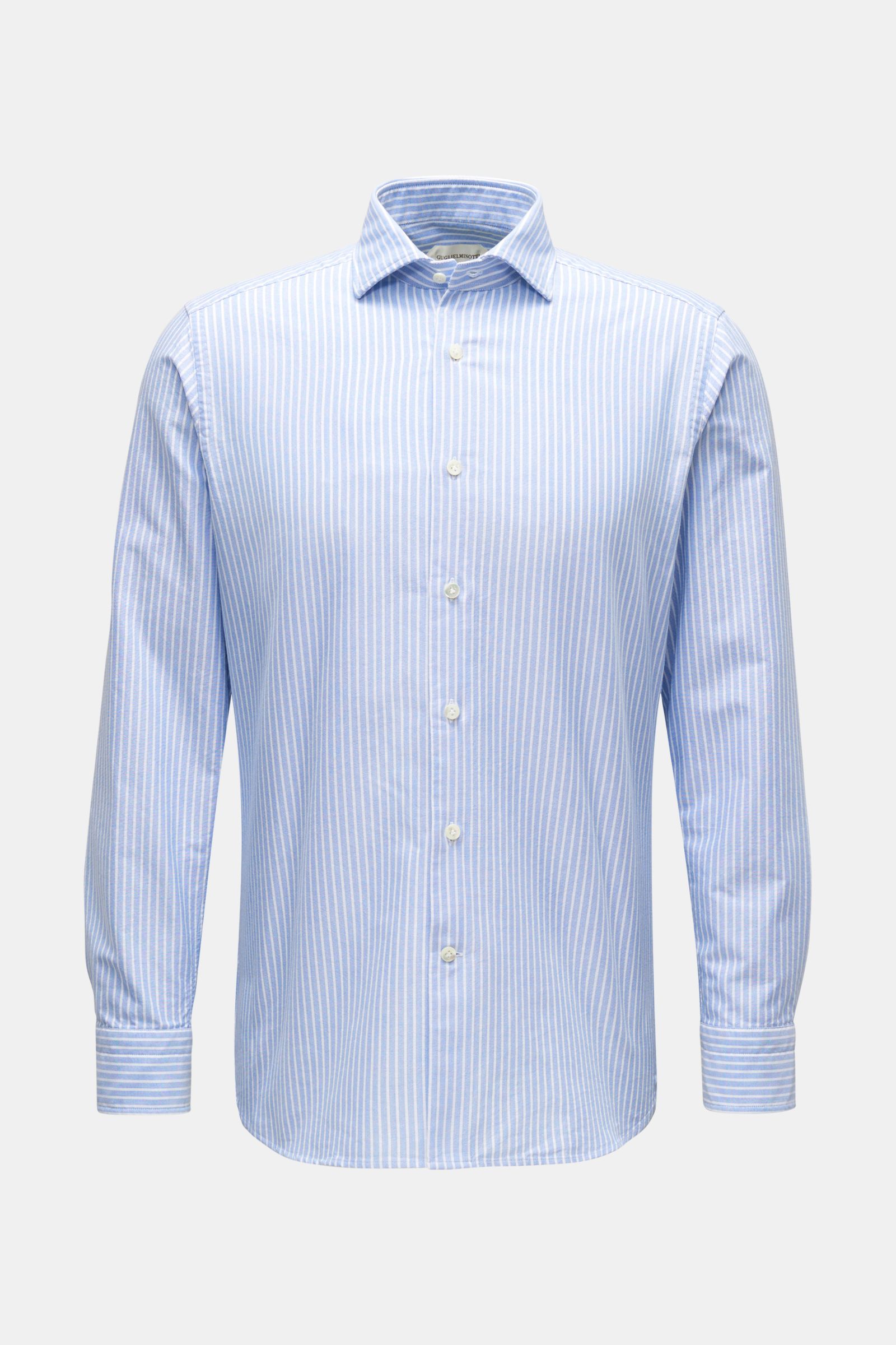 Guglielminotti Oxfordhemd Haifisch-Kragen hellblau/weiß gestreift, Slim Fit, Oxford Baumwolle, sportliche Manschetten, französische Knopfleiste, frontale Ansicht.