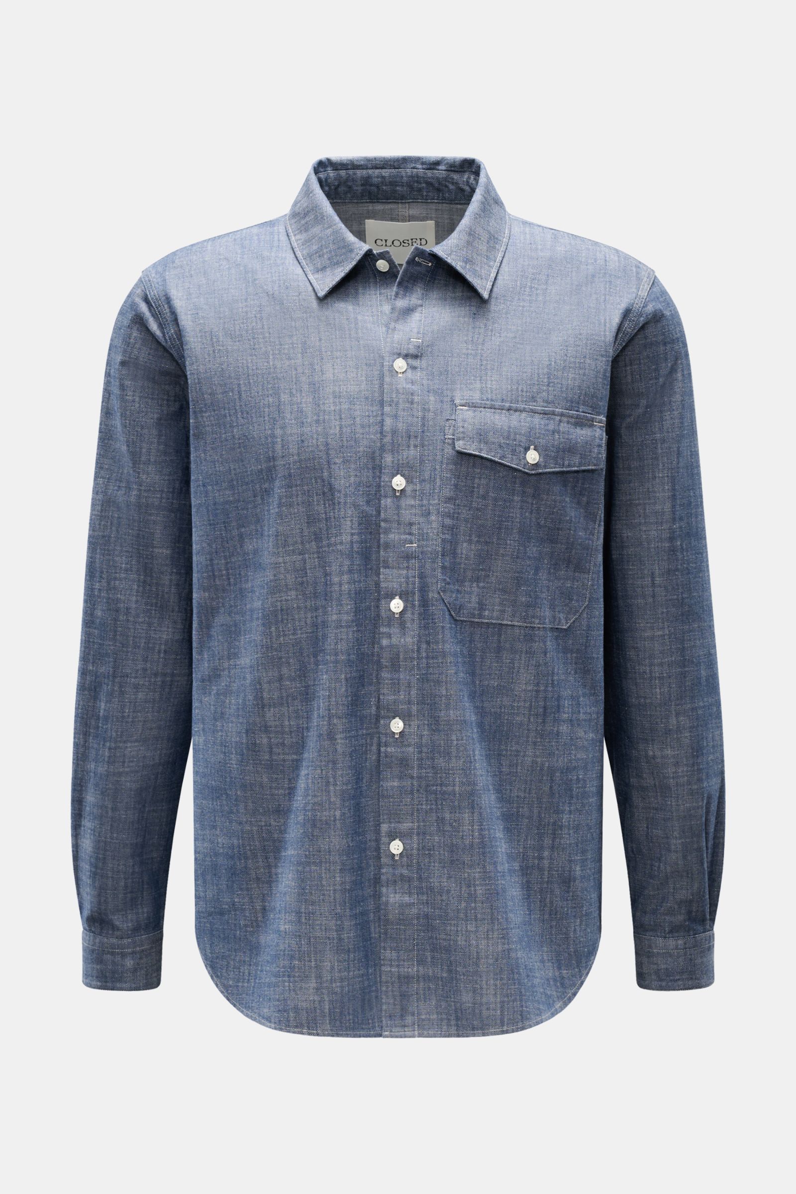 Closed Chambray-Hemd schmaler Kragen graublau