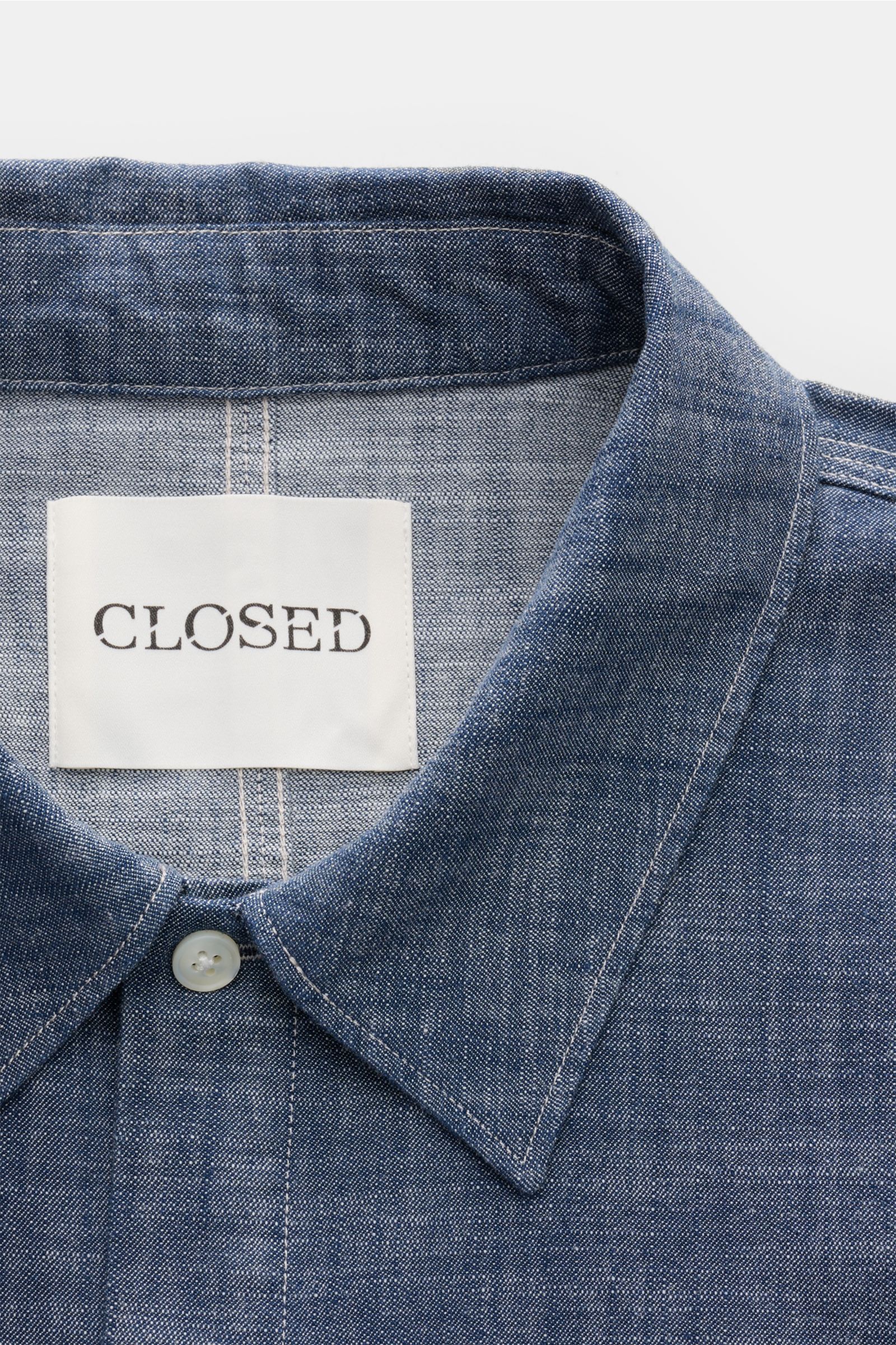 Closed Chambray-Hemd schmaler Kragen graublau