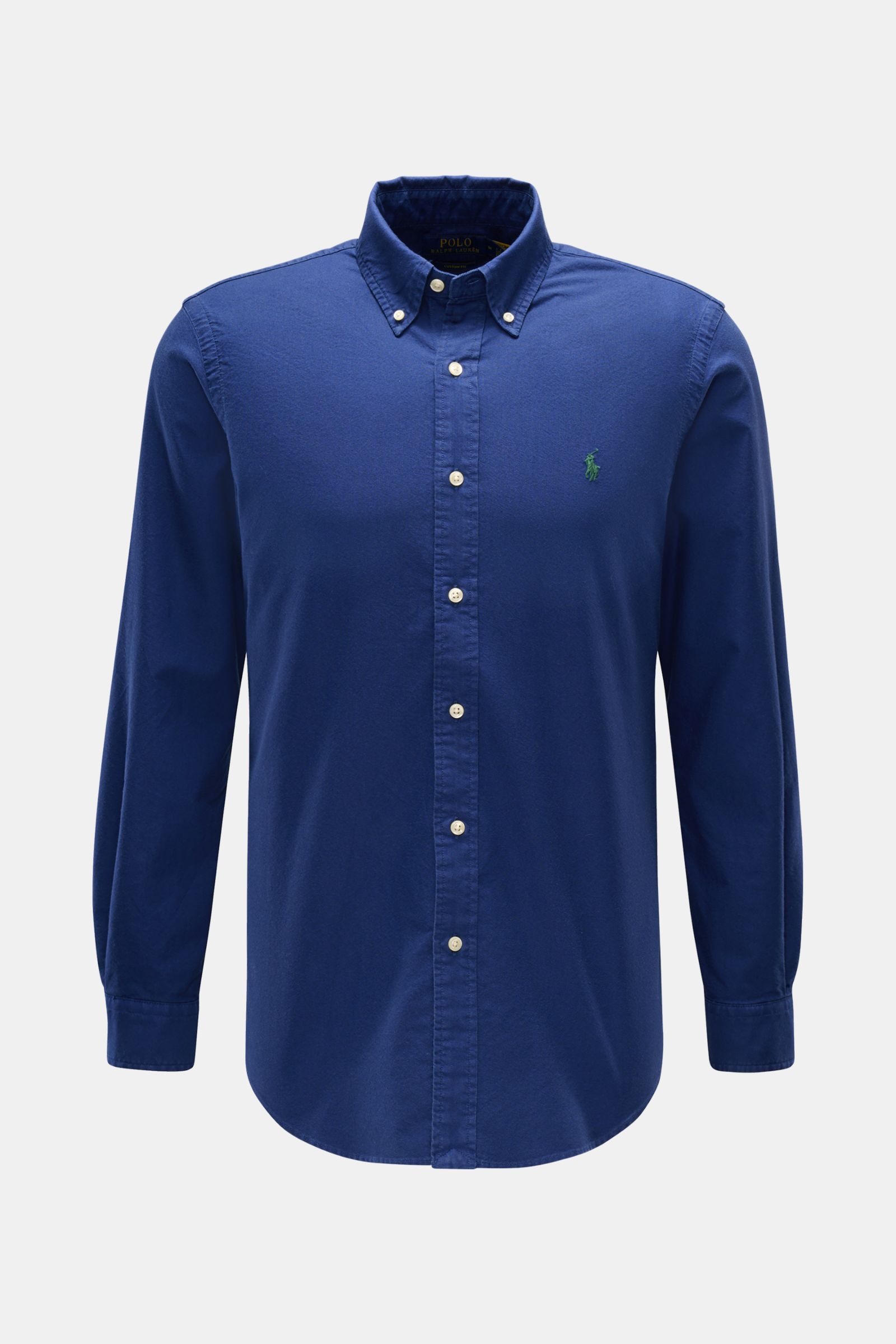 Front view of Polo Ralph Lauren Oxford-Hemd Button-Down-Kragen dunkelblau, a stylish classic made of pure cotton Oxford with a lightly textured feel, regular fit, button-down collar, multicolored polo player stitching on the chest, front button placket, c