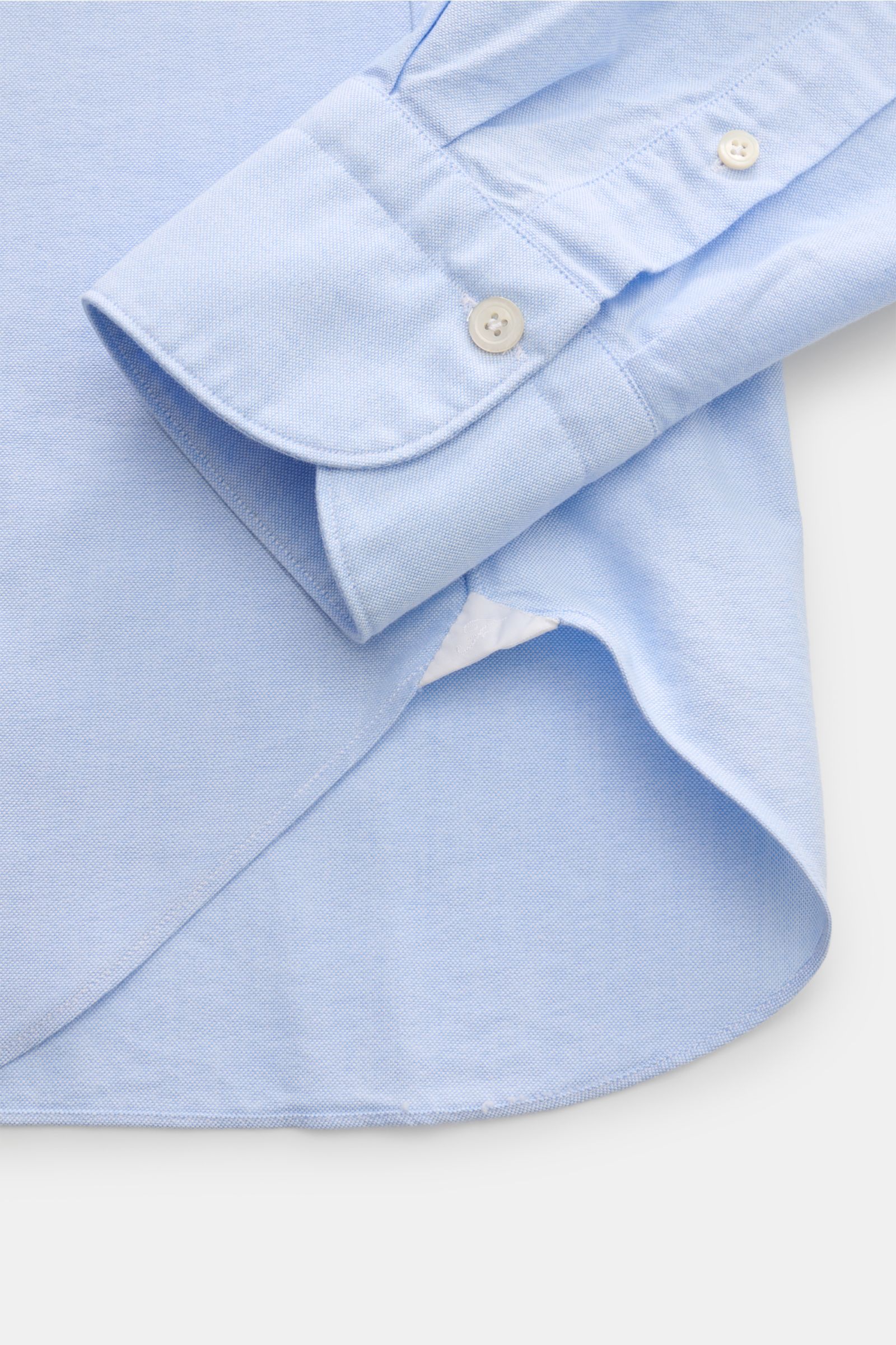 Finamore Oxford Hemd 'Edoardo Gaeta' Haifisch-Kragen hellblau, Detailansicht von Ärmel mit klassischer Sportmanschette, Baumwolle, Regular Fit.