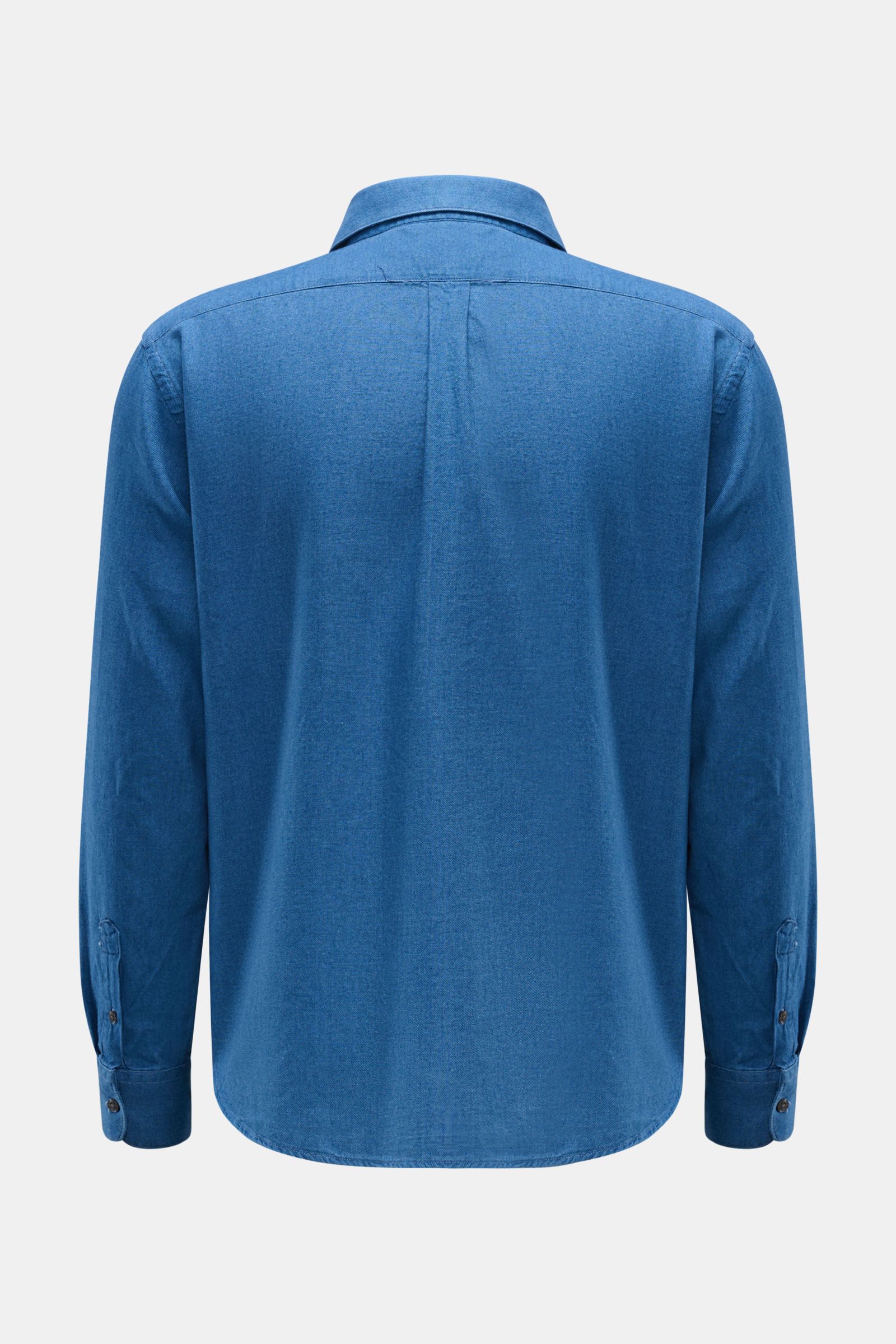 Rückansicht des dunkelblauen 04651/ A trip in a bag Casual Hemd Kent-Kragen aus weichem Baumwoll-Twill mit Oversized Fit und Bewegungsfalte.