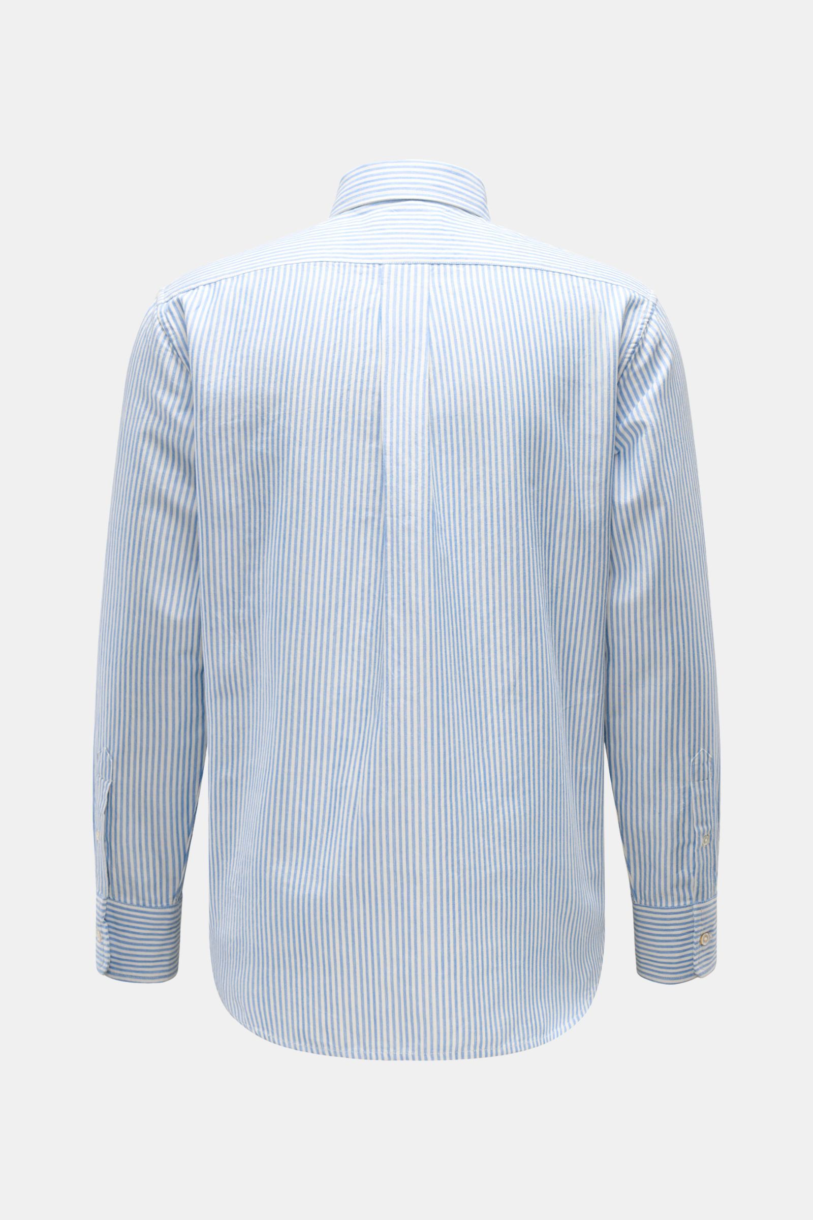 04651/ A trip in a bag Casual Hemd Button-Down-Kragen rauchblau/weiß gestreift, Rückansicht, reine Baumwolle, Oversized Fit, leichte Struktur, Kellerfalte.