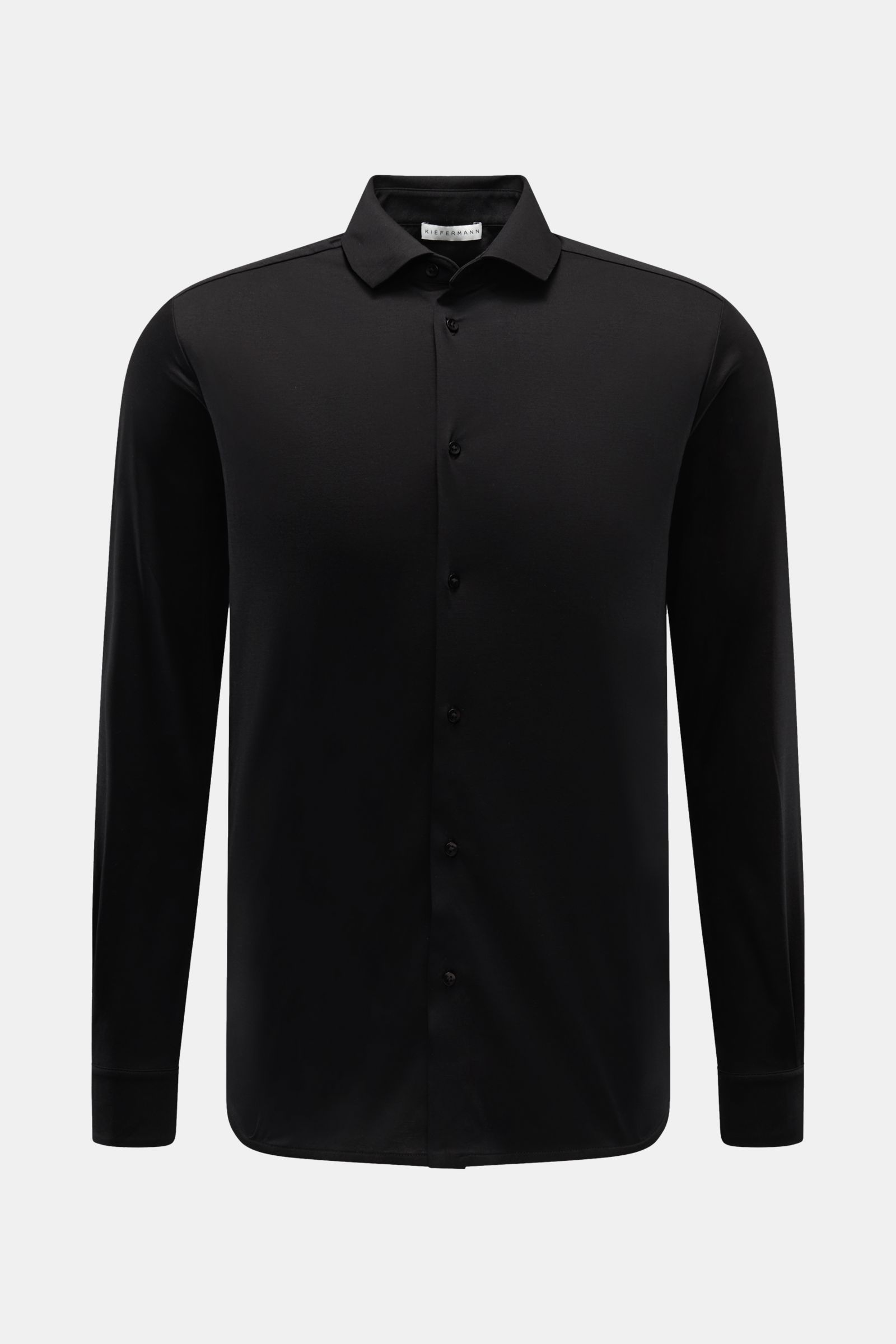 Kiefermann Jersey-Hemd 'Elandorio' Haifisch-Kragen schwarz, slim fit, mercerisierter Baumwolljersey, glatter Griff, frontal fotografiert.