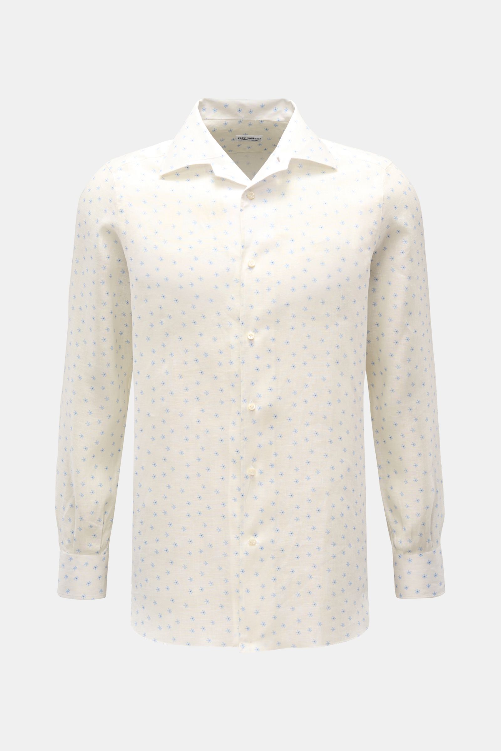 Eddy Monetti Leinenhemd Haifisch-Kragen offwhite/hellblau gemustert