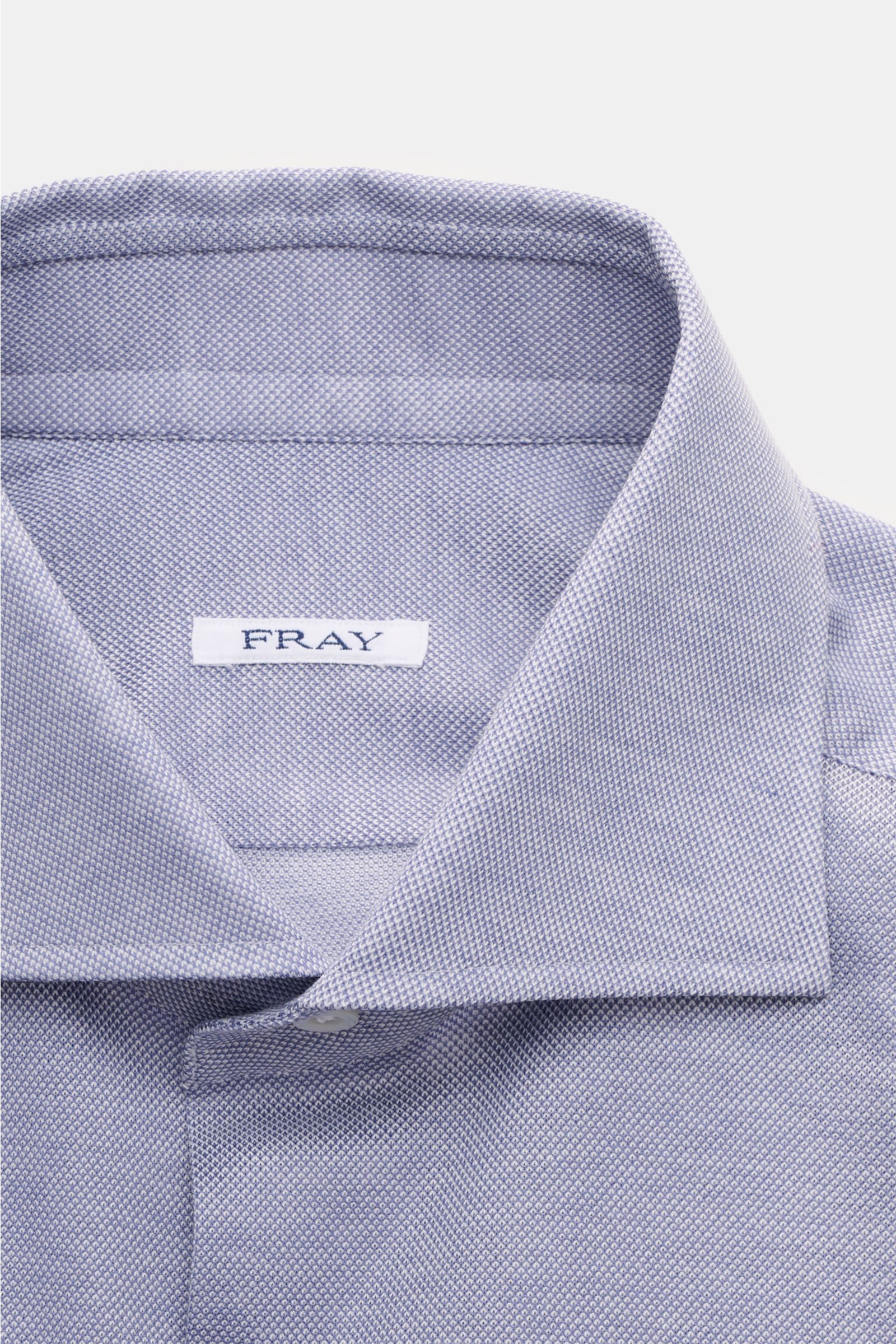 Fray Piqué-Hemd Haifisch-Kragen 'Lione Cucitura' graublau meliert, Slim Fit, leichte Piqué-Baumwolle, Sportmanschette, Saum, Nahaufnahme frontal.