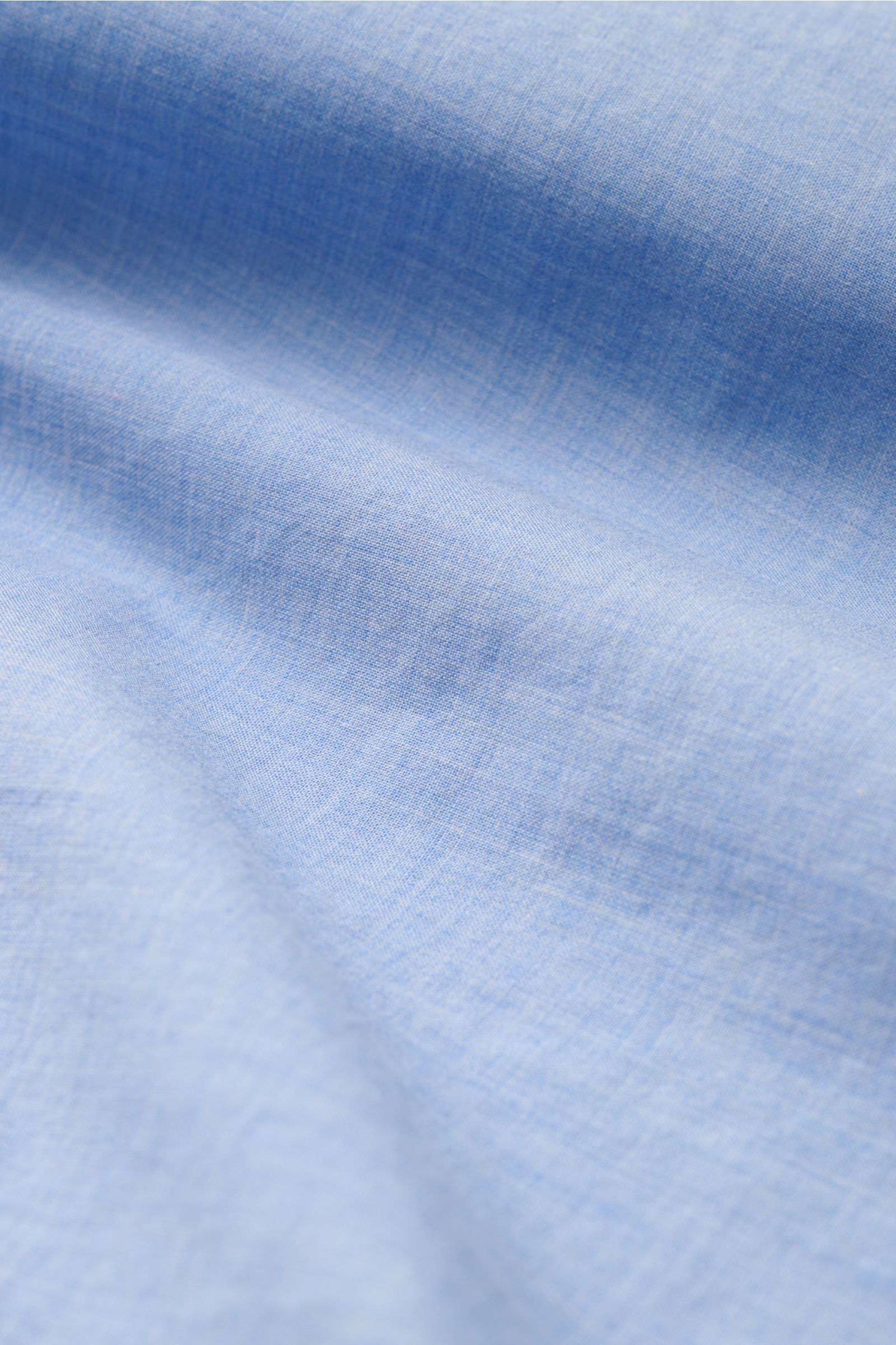 Finamore Casual Hemd 'Sergio Gaeta' Haifisch-Kragen blau meliert, Detailaufnahme Stoffstruktur in Leinwandbindung aus reiner Baumwolle.