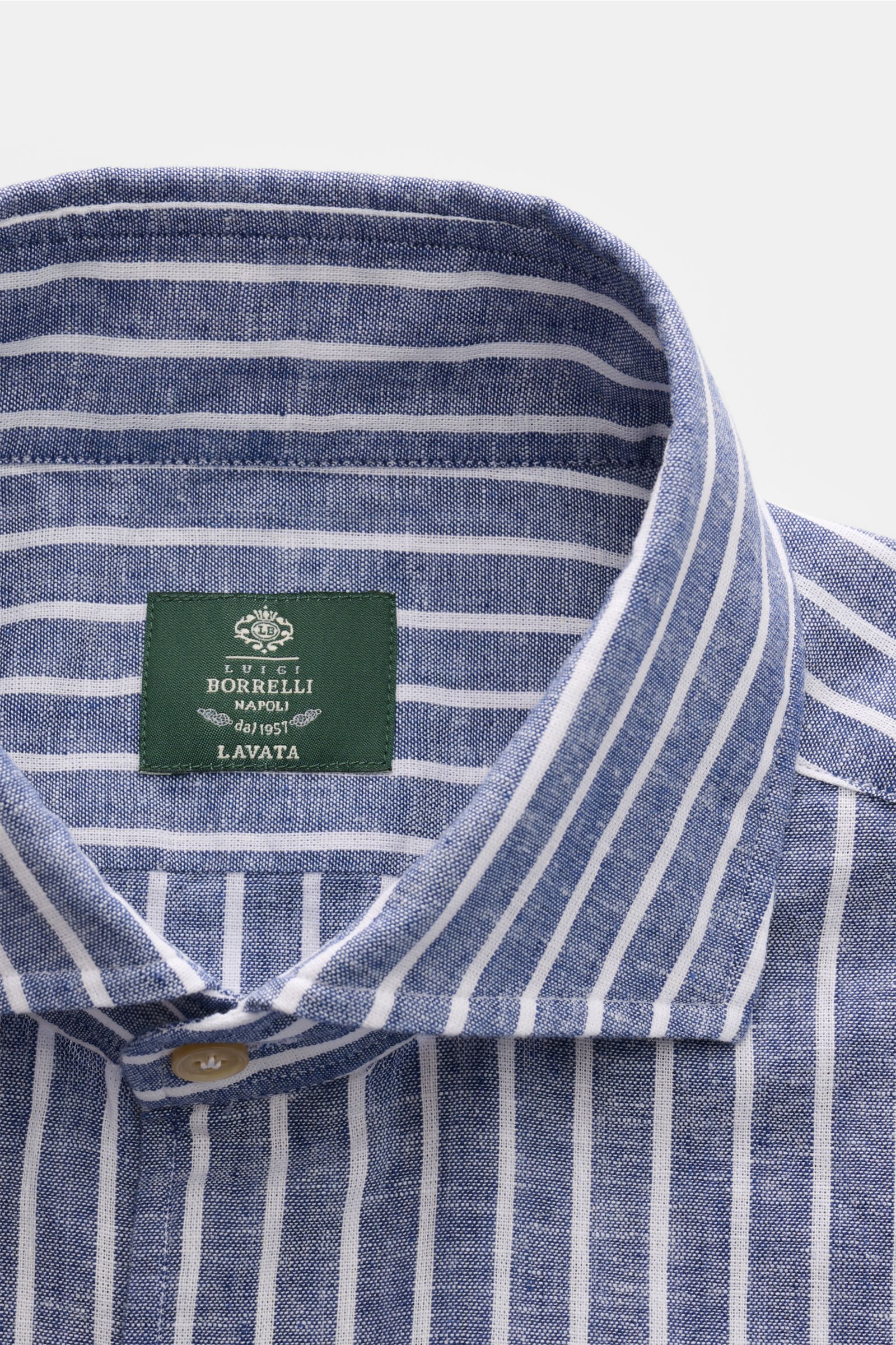 Borrelli Leinenhemd 'Ettore' Haifisch-Kragen blau/weiß gestreift