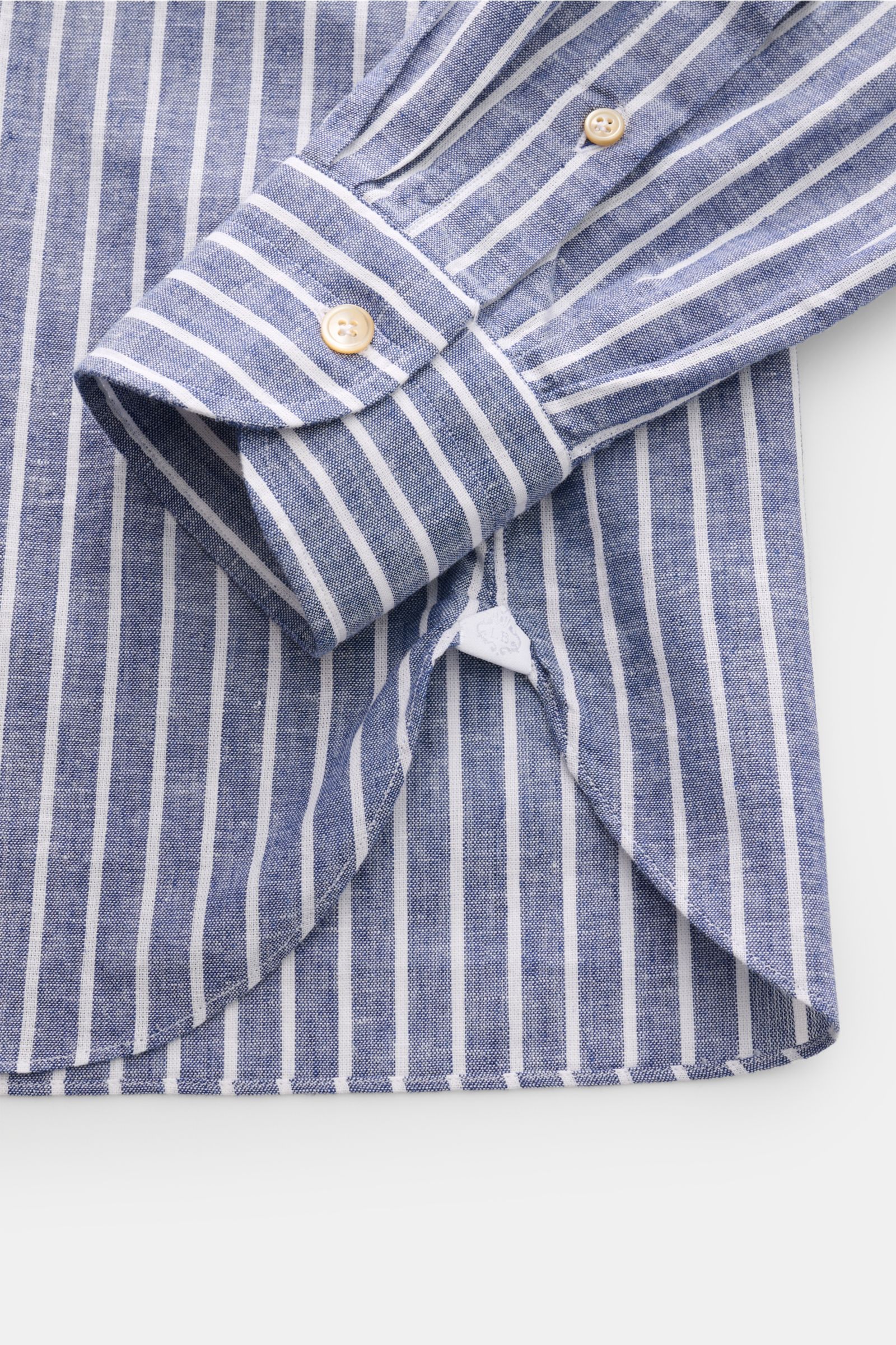 Borrelli Leinenhemd 'Ettore' Haifisch-Kragen blau/weiß gestreift