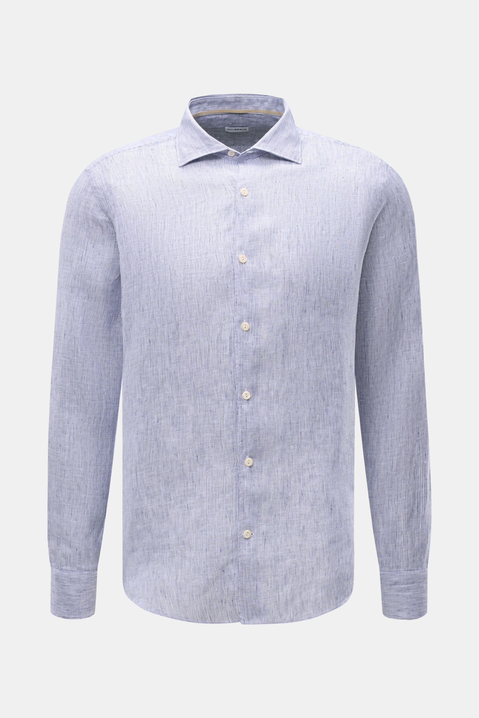 von Braun Leinenhemd Haifisch-Kragen navy/weiß gestreift, Frontansicht, reines Leinen, feines Streifenmuster, Regular Fit, luftig und leicht, entspannter Look.