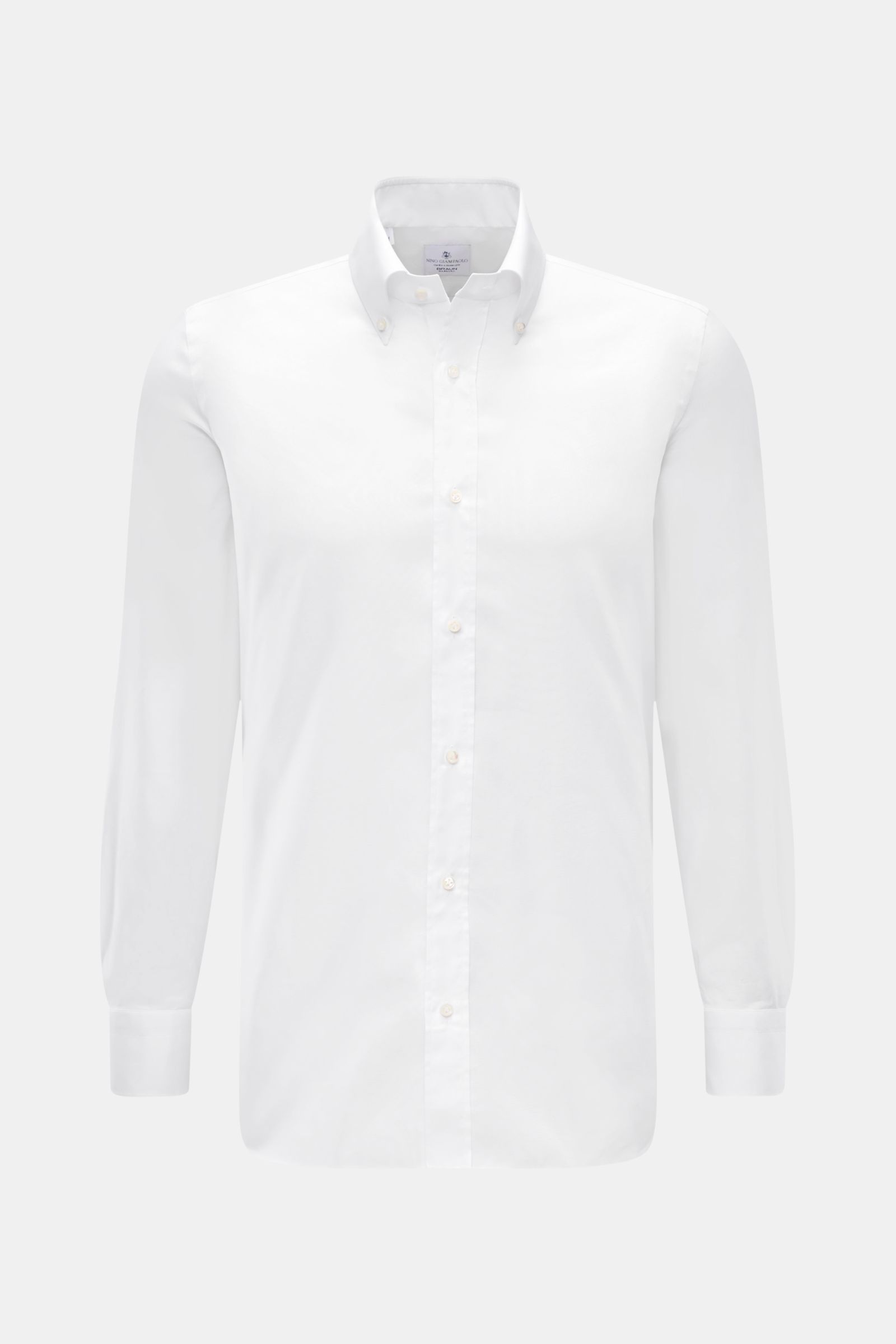 Front view of Giampaolo Oxford shirt button-down collar white, slim fit with button placket, barrel cuffs, and slightly textured pure cotton fabric.

A classic from Italian shirt experts GIAMPAOLO: This shirt in fine Oxford fabric with a button-down co