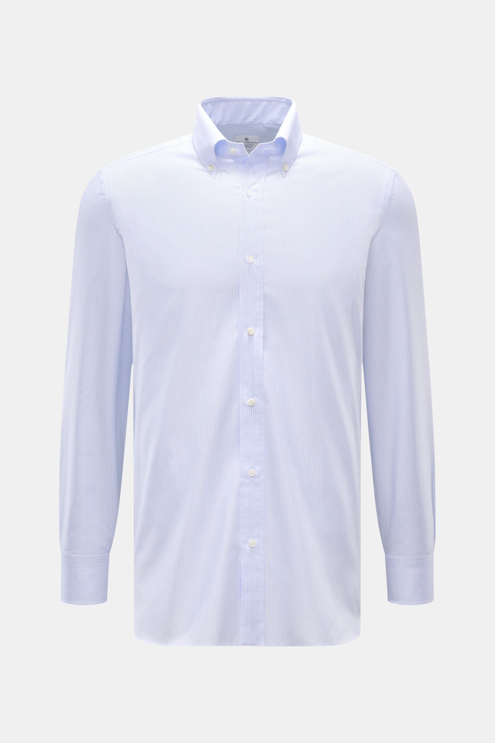Giampaolo Oxford-Hemd Button-Down-Kragen hellblau/weiß gestreift, slim fit, aus feinem Baumwoll-Oxford, sportliche Manschetten, frontale Aufnahme.