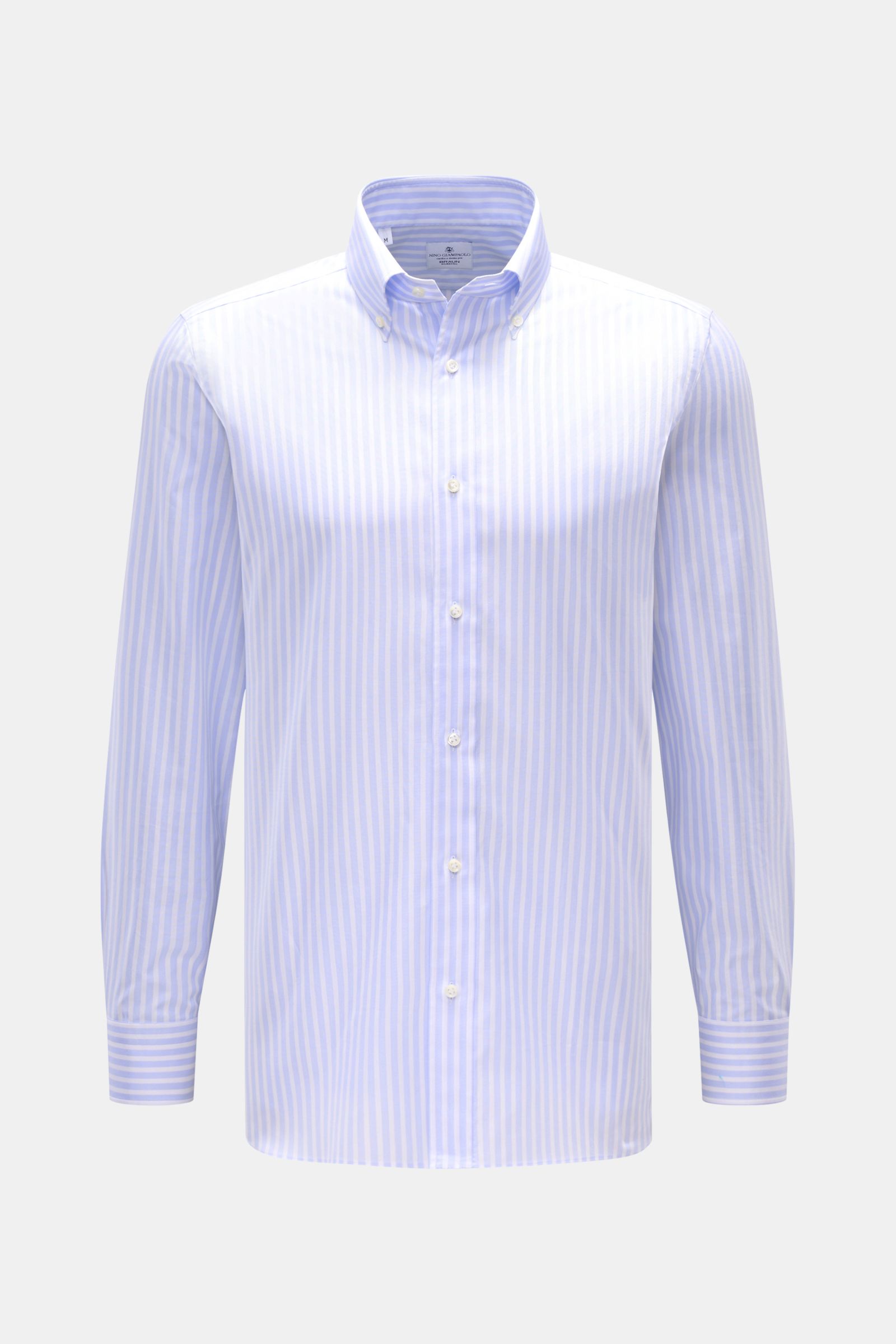 Giampaolo Oxford-Hemd Button-Down-Kragen pastellblau/weiß gestreift, Slim Fit, Baumwolle, Sportmanschette, gerundeter Saum, Frontalansicht.