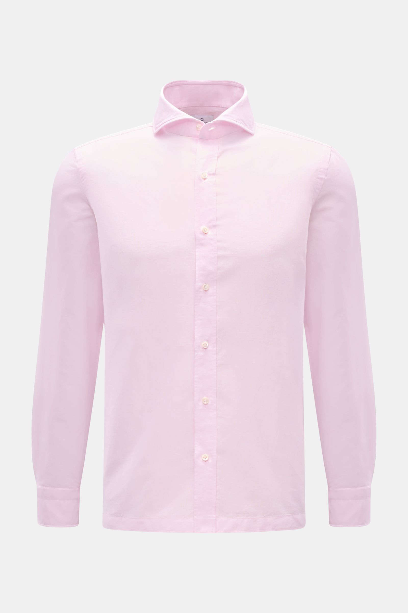 Giampaolo Casual Hemd Haifisch-Kragen rosé, Slim Fit, Baumwoll-Leinen-Mix, Haifisch-Kragen, Knopfleiste, Sportmanschette, gerader Saum, Frontalansicht.
