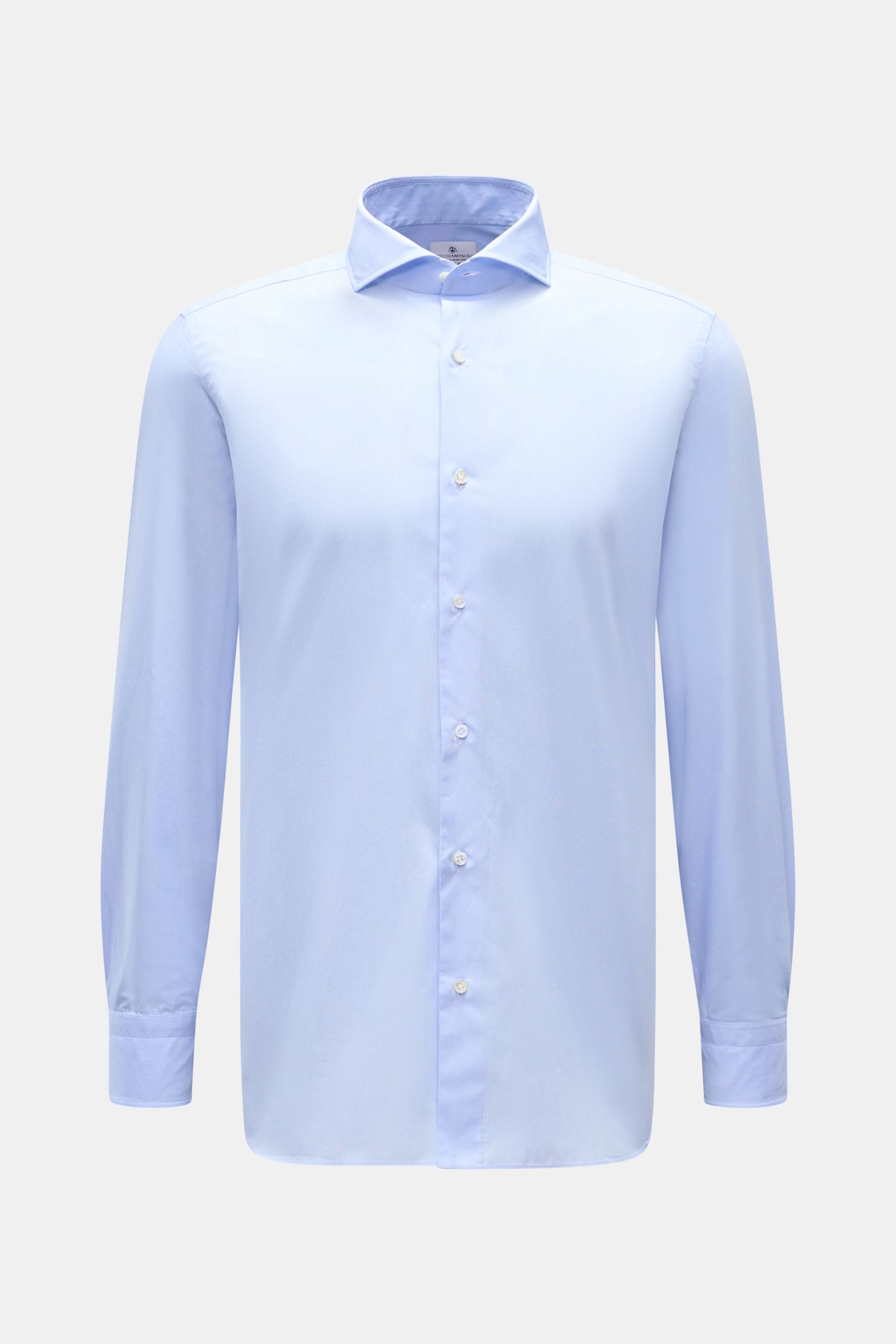 Giampaolo Casual Hemd Haifisch-Kragen hellblau, Slim Fit, Pinpoint-Baumwolle, glatter Griff, Haifisch-Kragen, klassische Sportmanschette, fr. Knopfleiste, frontale Ansicht.