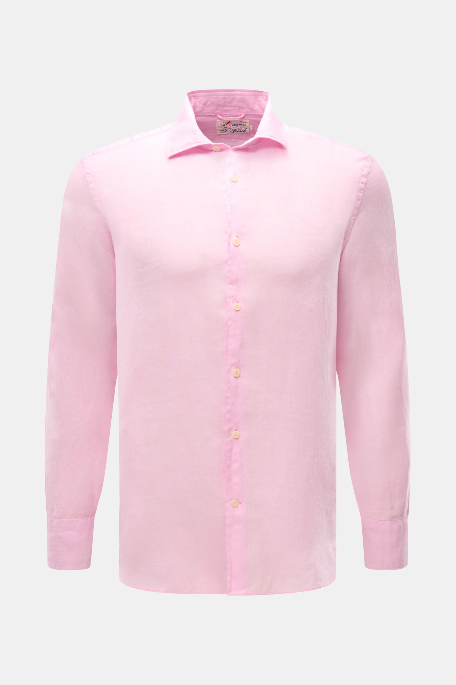 MC2 Saint Barth Leinenhemd 'Pamplona' Haifisch-Kragen rosé, Slim Fit, Leinwandbindung, weicher Griff, Frontansicht, Tonales Stitching, gerundeter Saum.