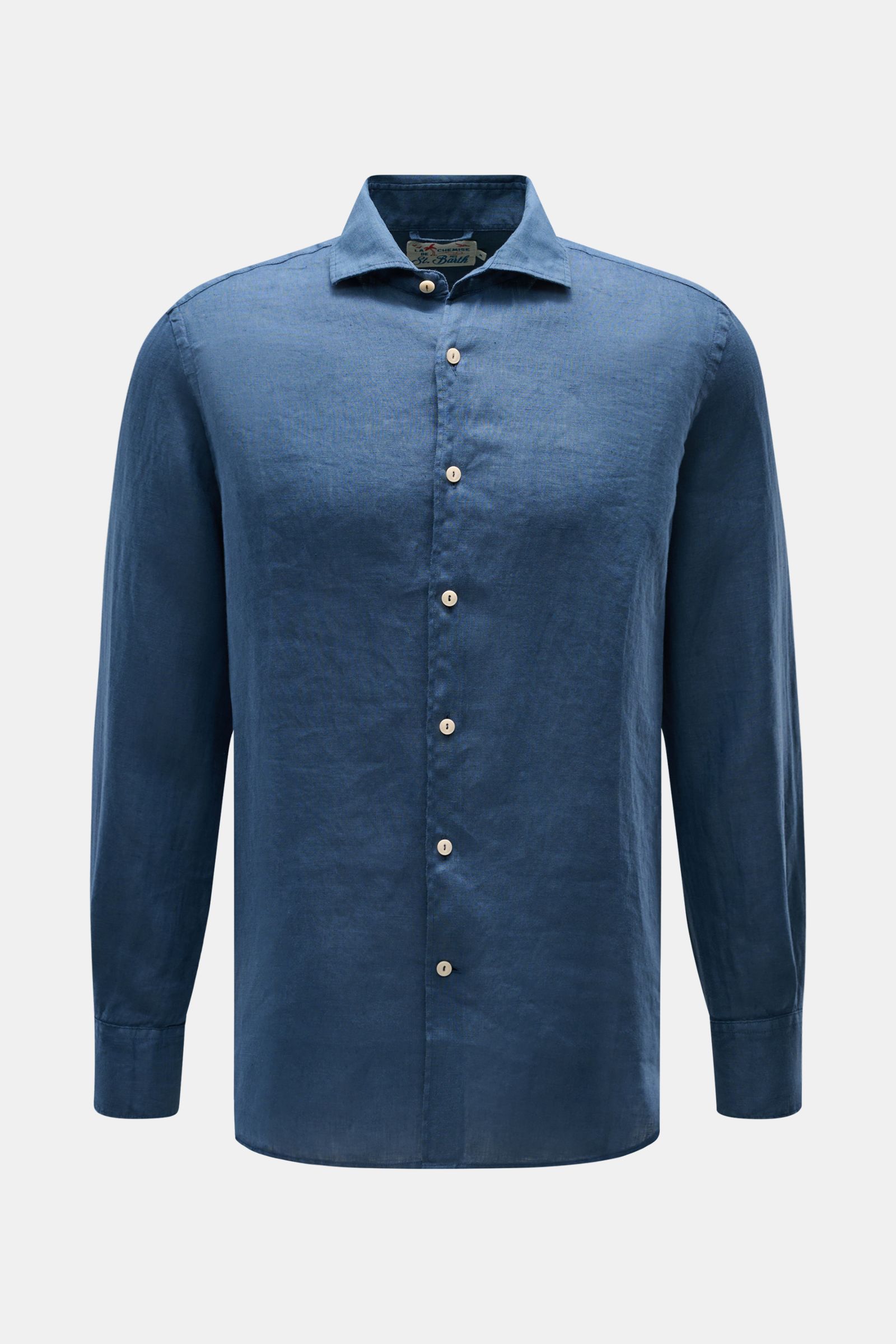 MC2 Saint Barth Linen shirt 'Pamplona' shark collar grey-blue shown front view, lightweight linen, slim fit, soft feel.

With this airy, lightweight shirt in pure linen, MC2 SAINT BARTH brings us a perfect piece for casual summer looks.
- Linen plain weav