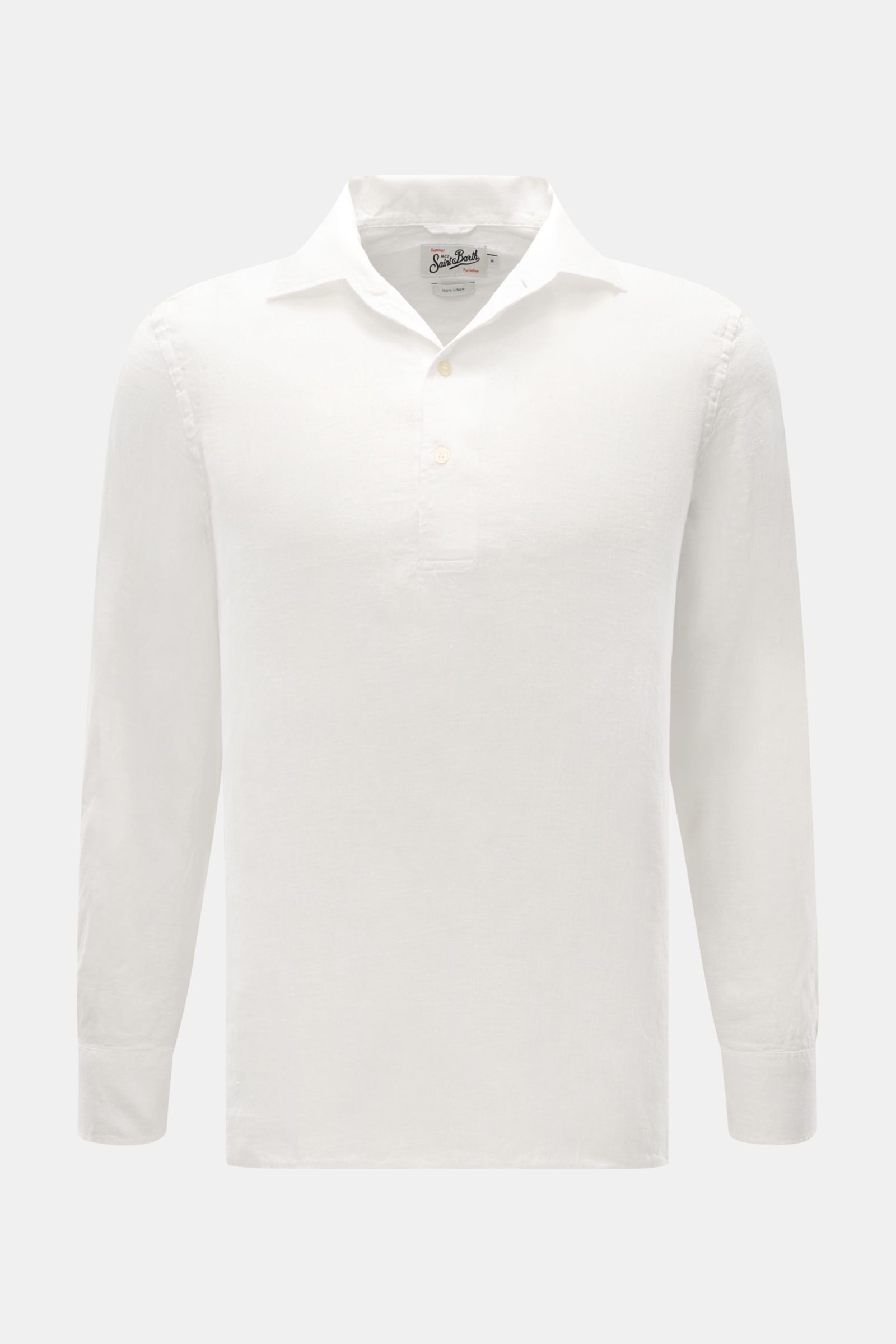 MC2 Saint Barth Popover-Leinenhemd 'Raphael' Haifisch-Kragen offwhite, frontale Nahaufnahme, reines Leinen, leichte Struktur, Regular Fit, französische Knopfleiste, Sportmanschette, gerader Saum.