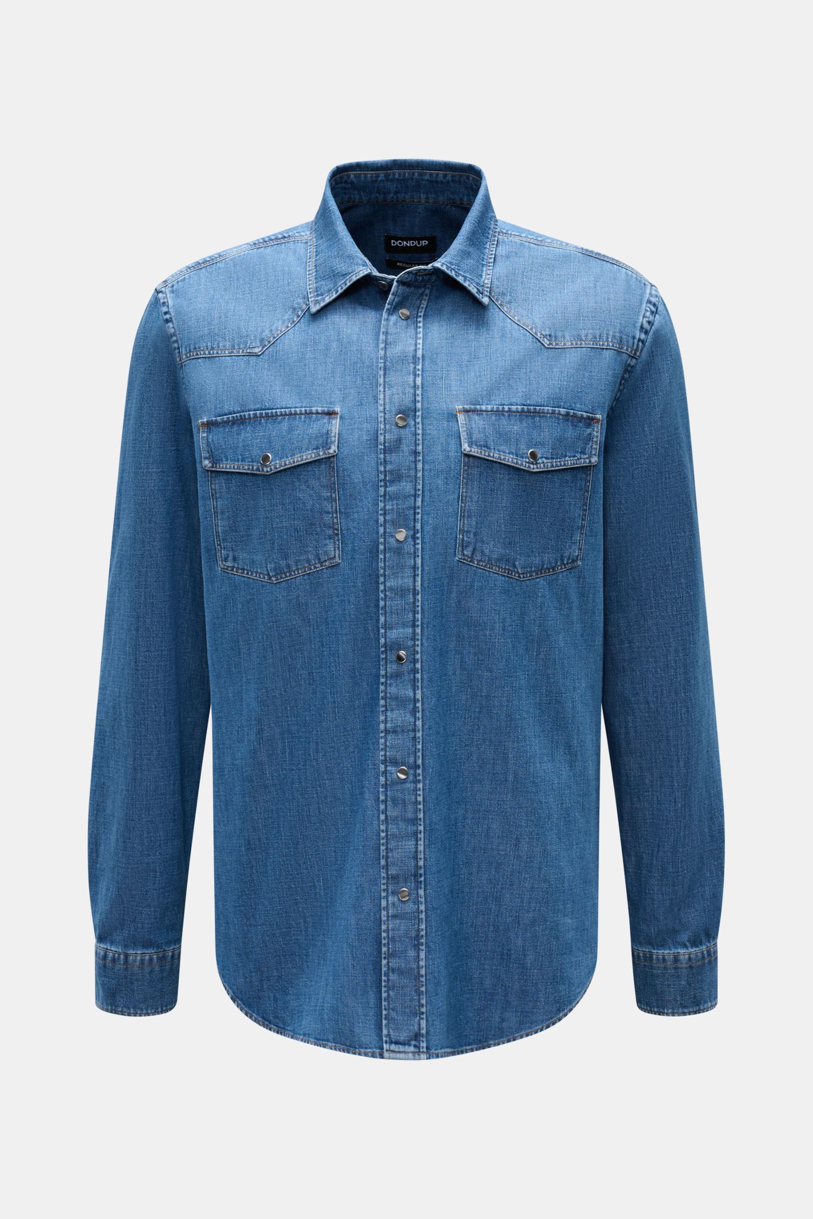 Dondup Jeanshemd 'Camicia' Kent-Kragen blau, frontal, Western-Look, Baumwolle, Regular Fit, Brusttaschen, weicher Griff, gerundeter Saum