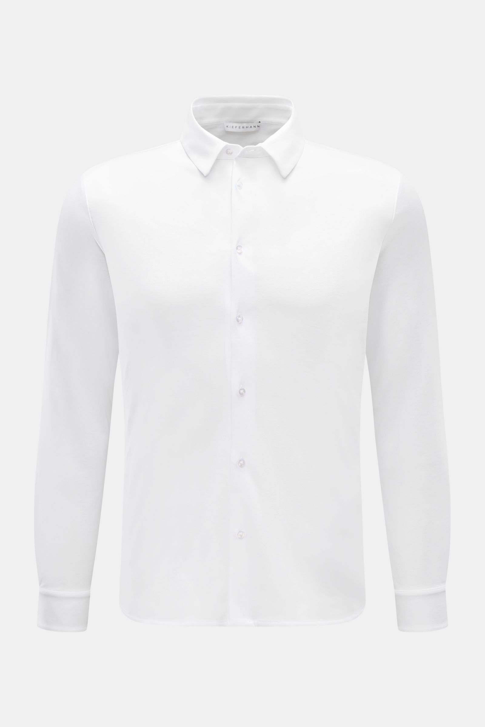 Kiefermann Jersey-Hemd 'Pius' Kent-Kragen weiß, frontal fotografiert, Extra Slim Fit, mercerisierte Baumwolle mit dezentem Glanz und weichem Griff.