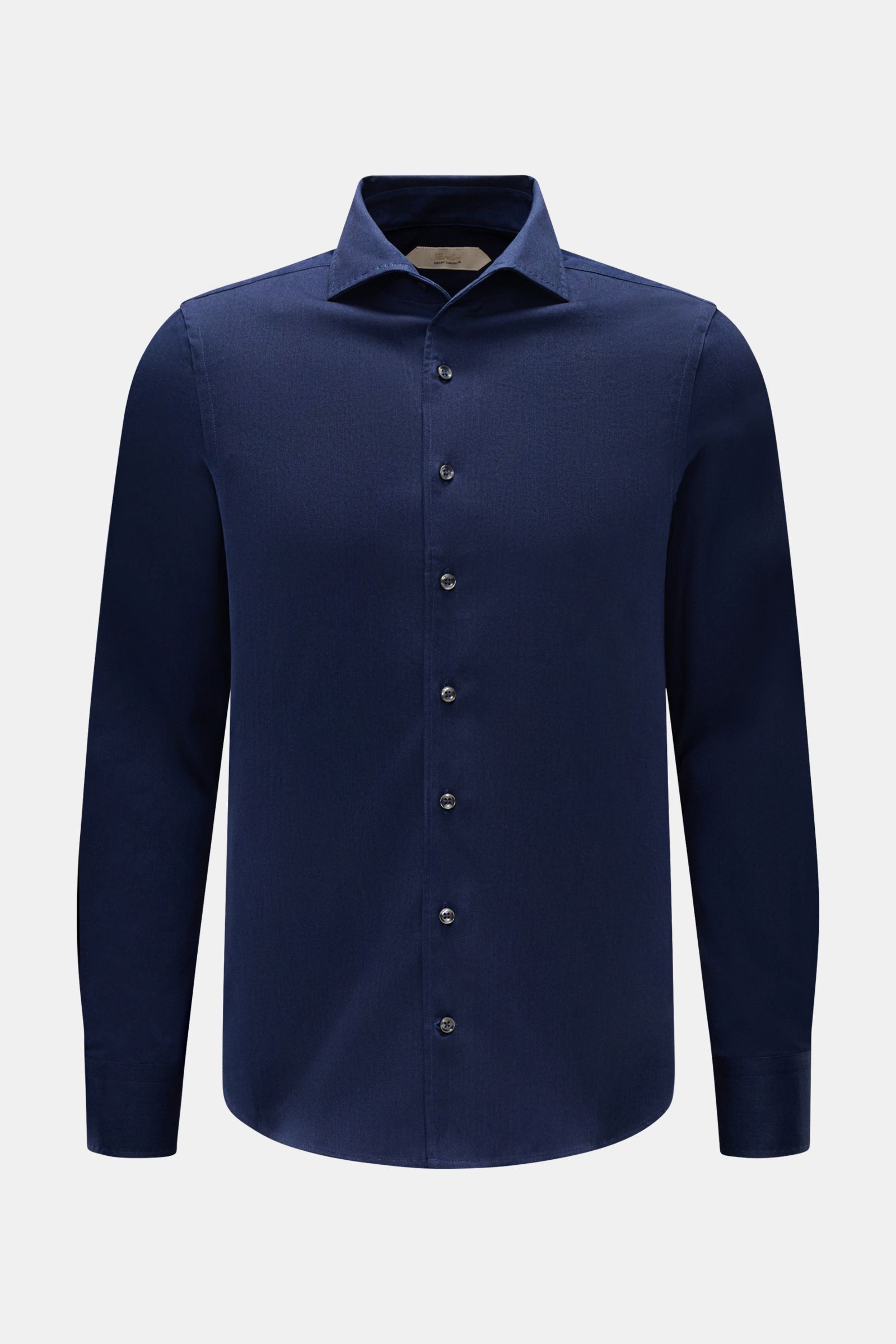 Frontale Aufnahme des Aurélien Casual Hemd Haifisch-Kragen navy aus reiner Baumwoll-Twill, Slim Fit mit französischer Knopfleiste.
