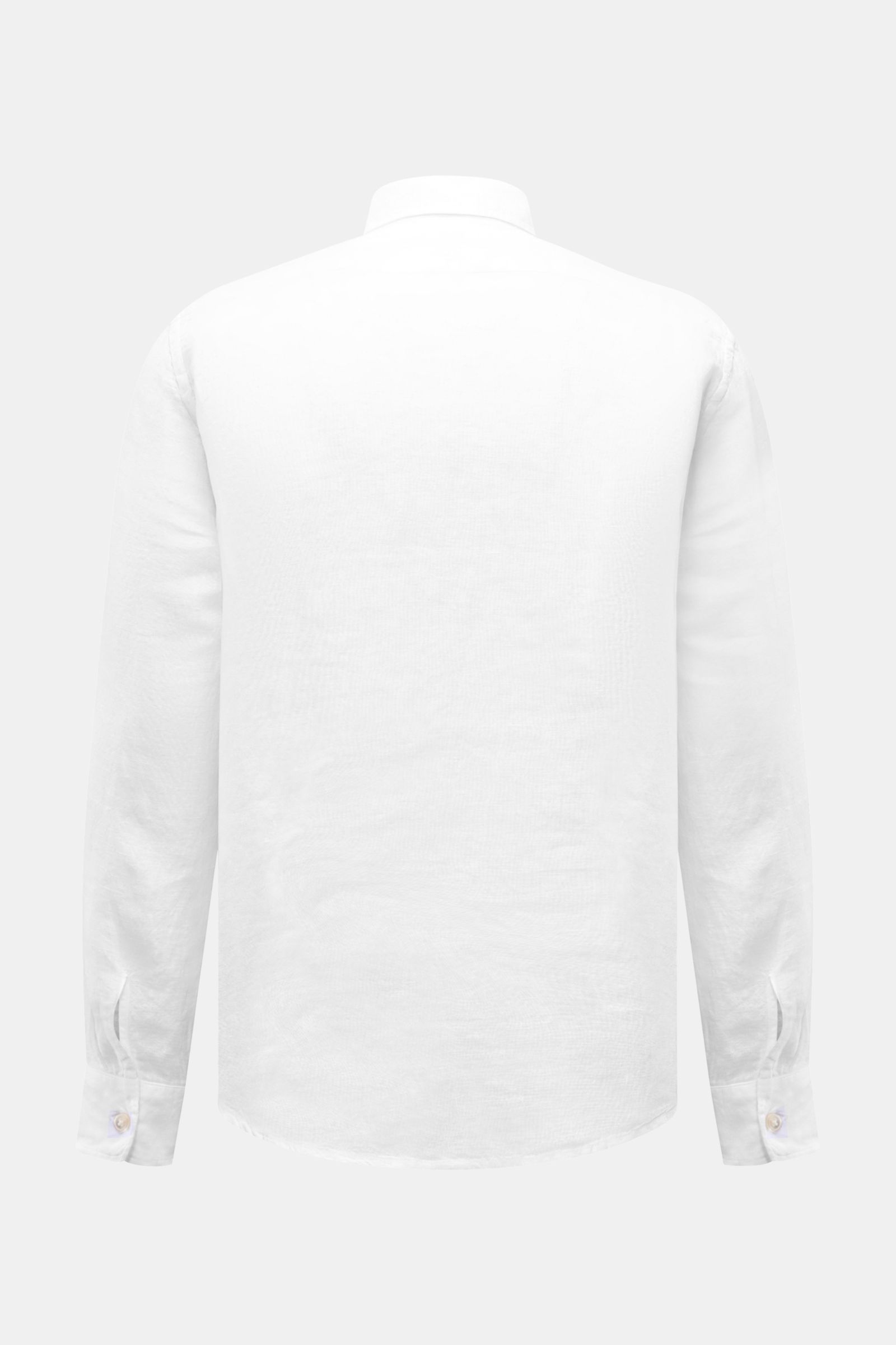 Rückansicht des weißen 04651/ A trip in a bag Leinenhemd schmaler Kragen aus reinem Leinen mit luftigem Tragegefühl und klassischer Sportmanschette.